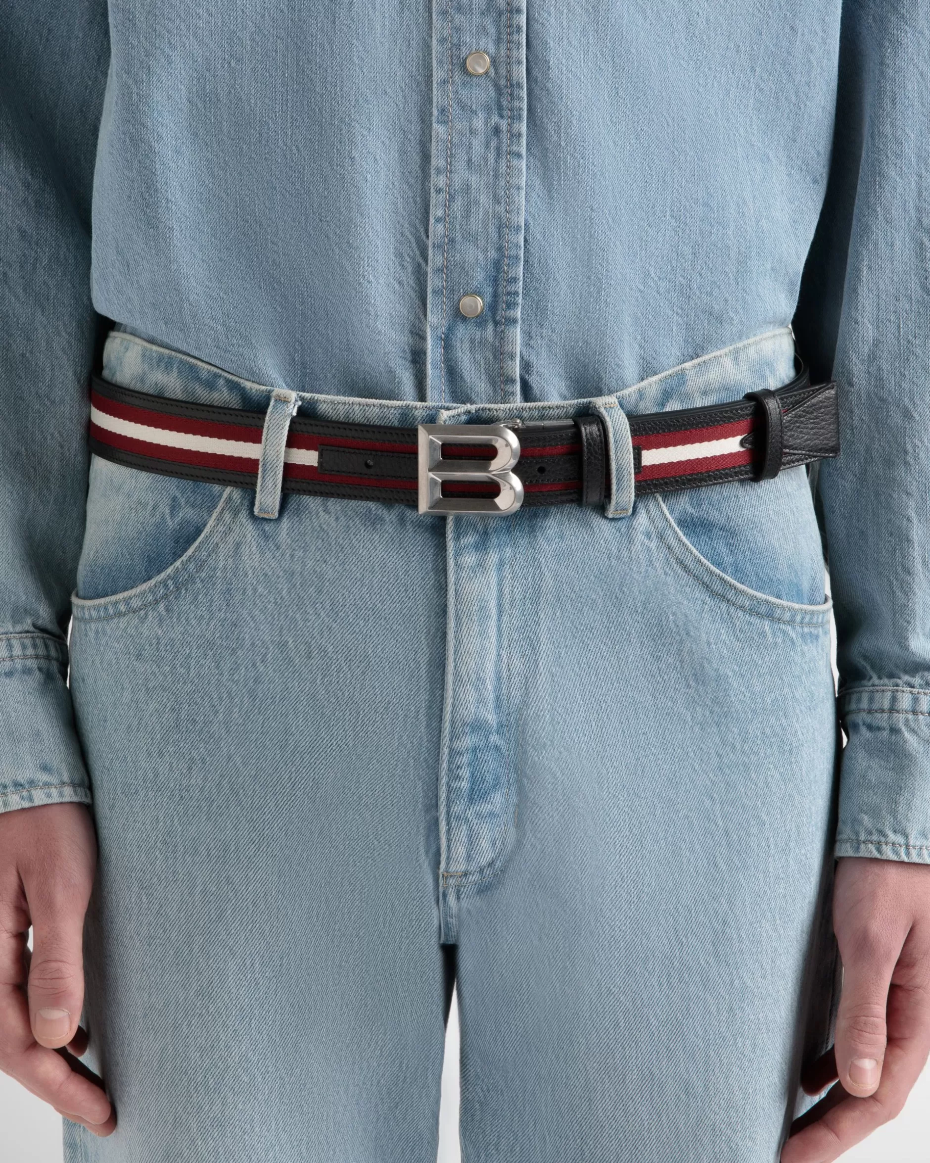 Bally B Bold 35 mm Wendegürtel Aus Stoff Und Leder In Und Weiß Rot Discount