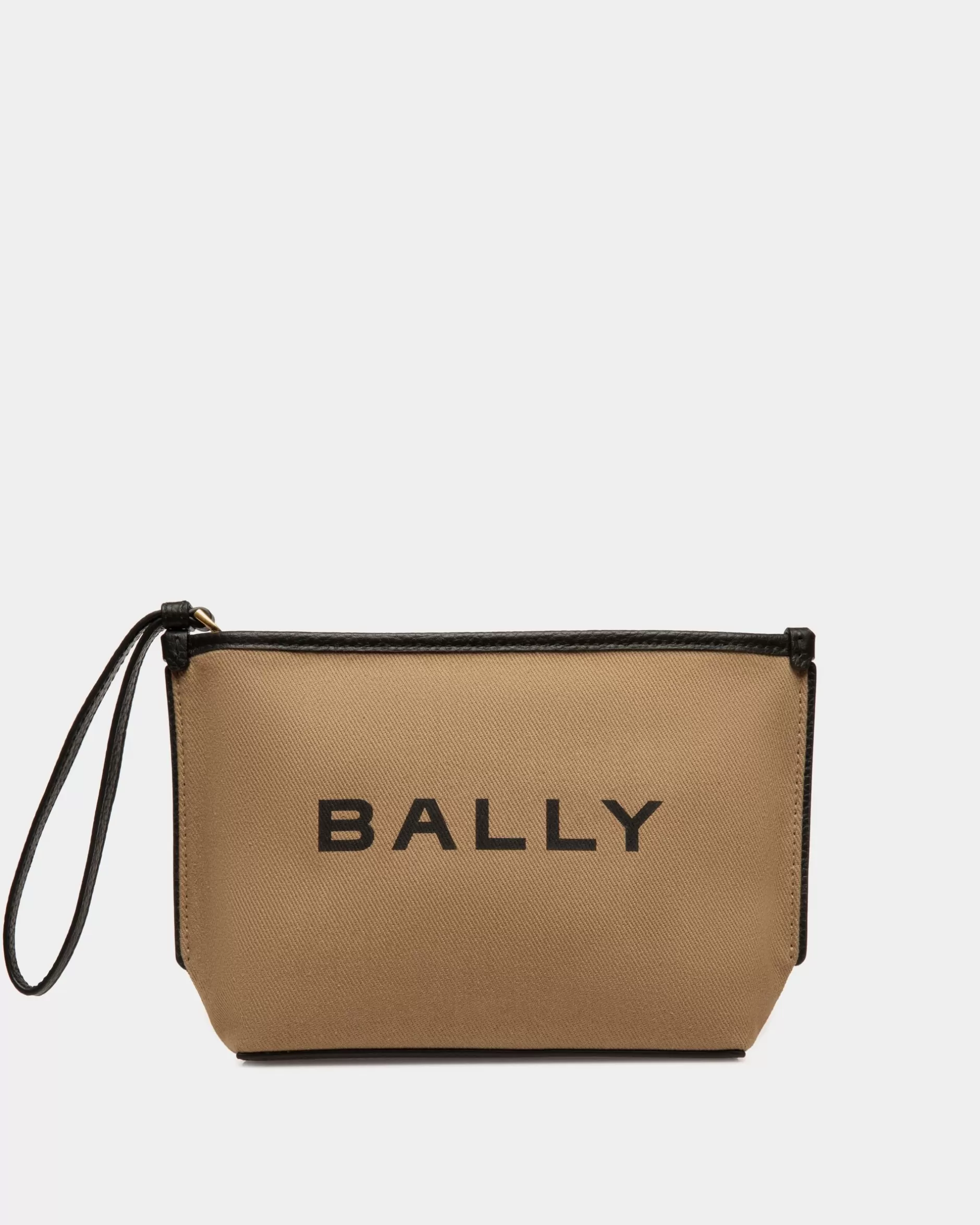 Bally Bar Pochette Mit Reißverschluss Aus Canvas Und Leder Beige Hot