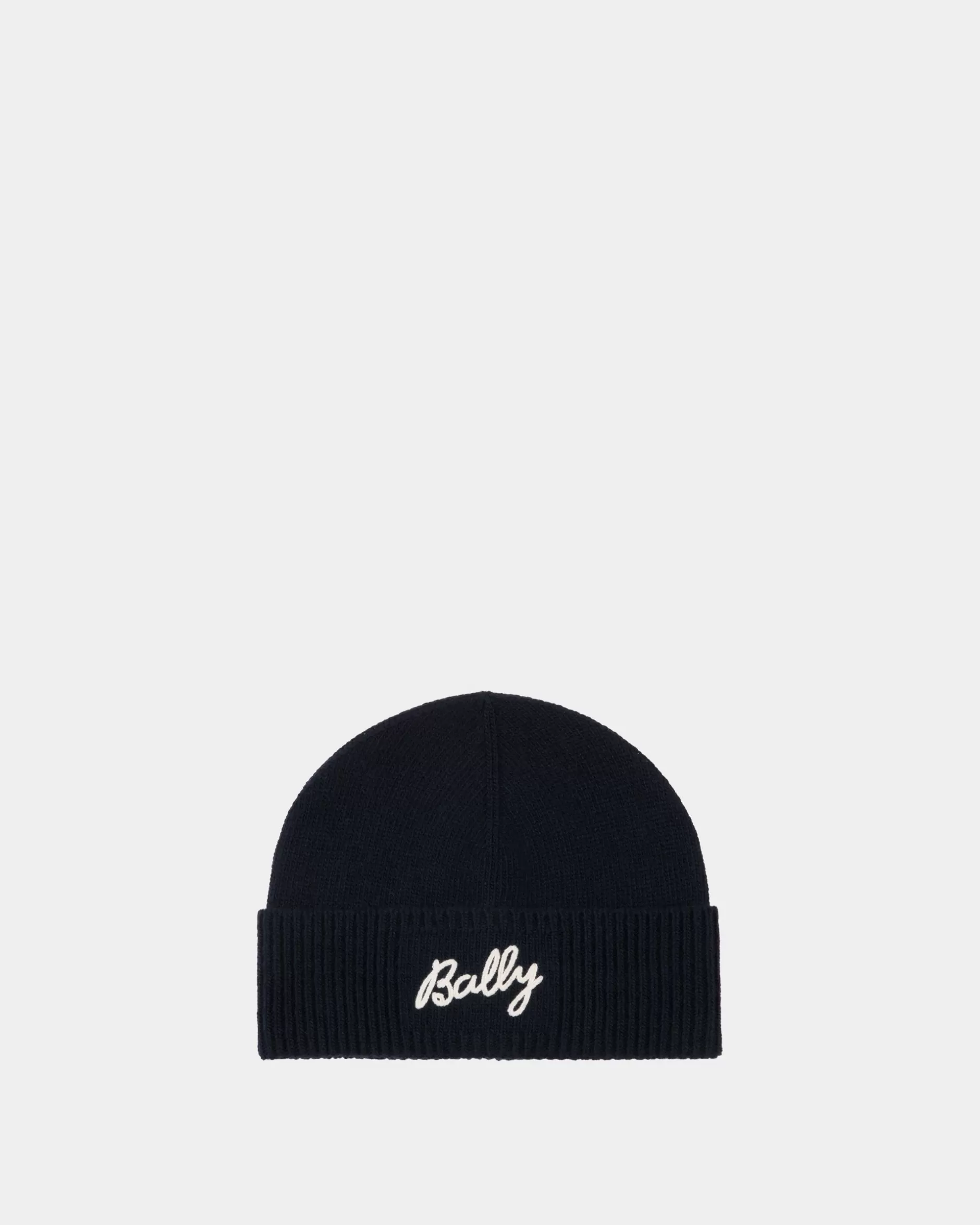 Bally Beanie Aus Wolle In Navy Blue Mit Logo Blau Fashion