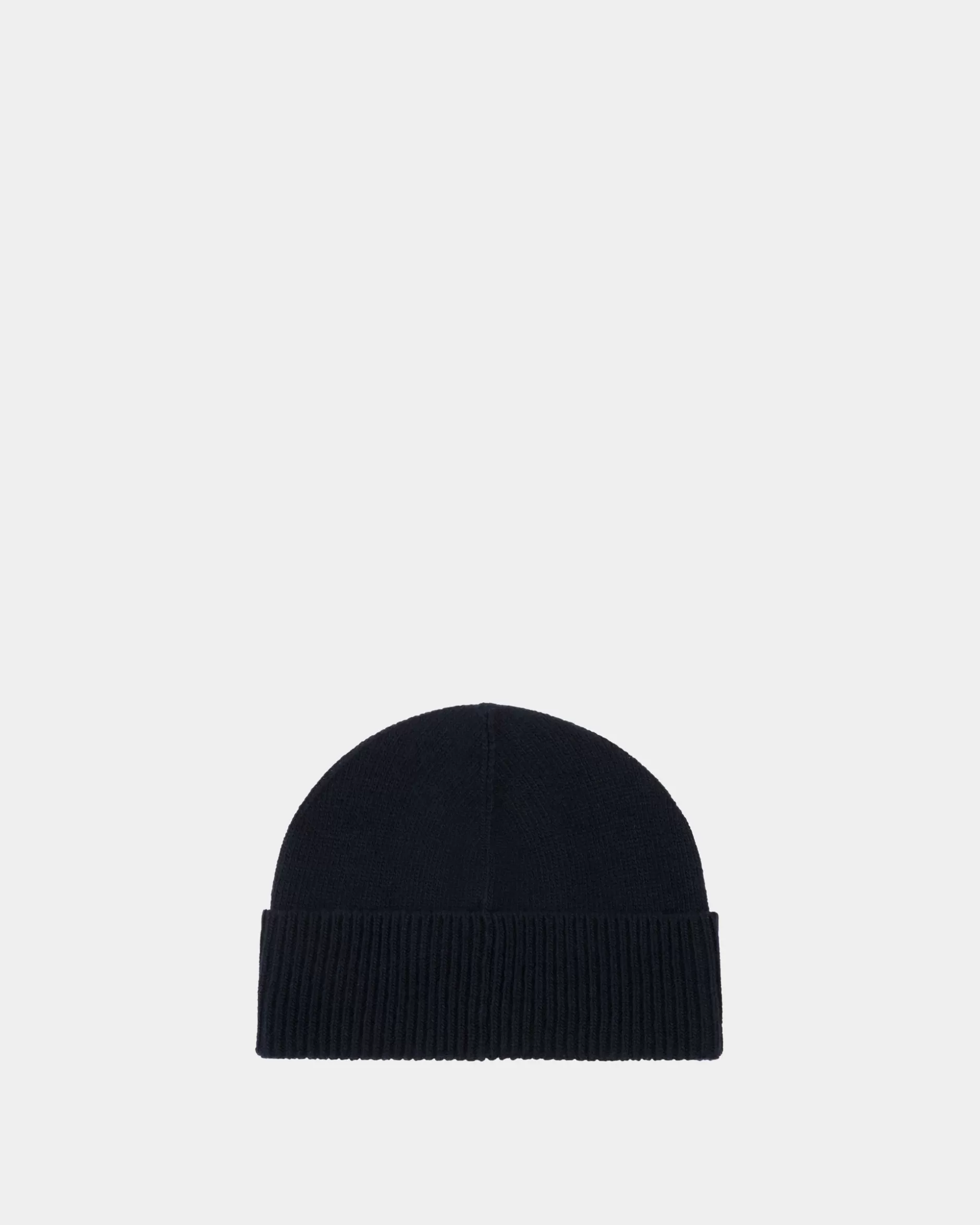 Bally Beanie Aus Wolle In Navy Blue Mit Logo Blau Fashion