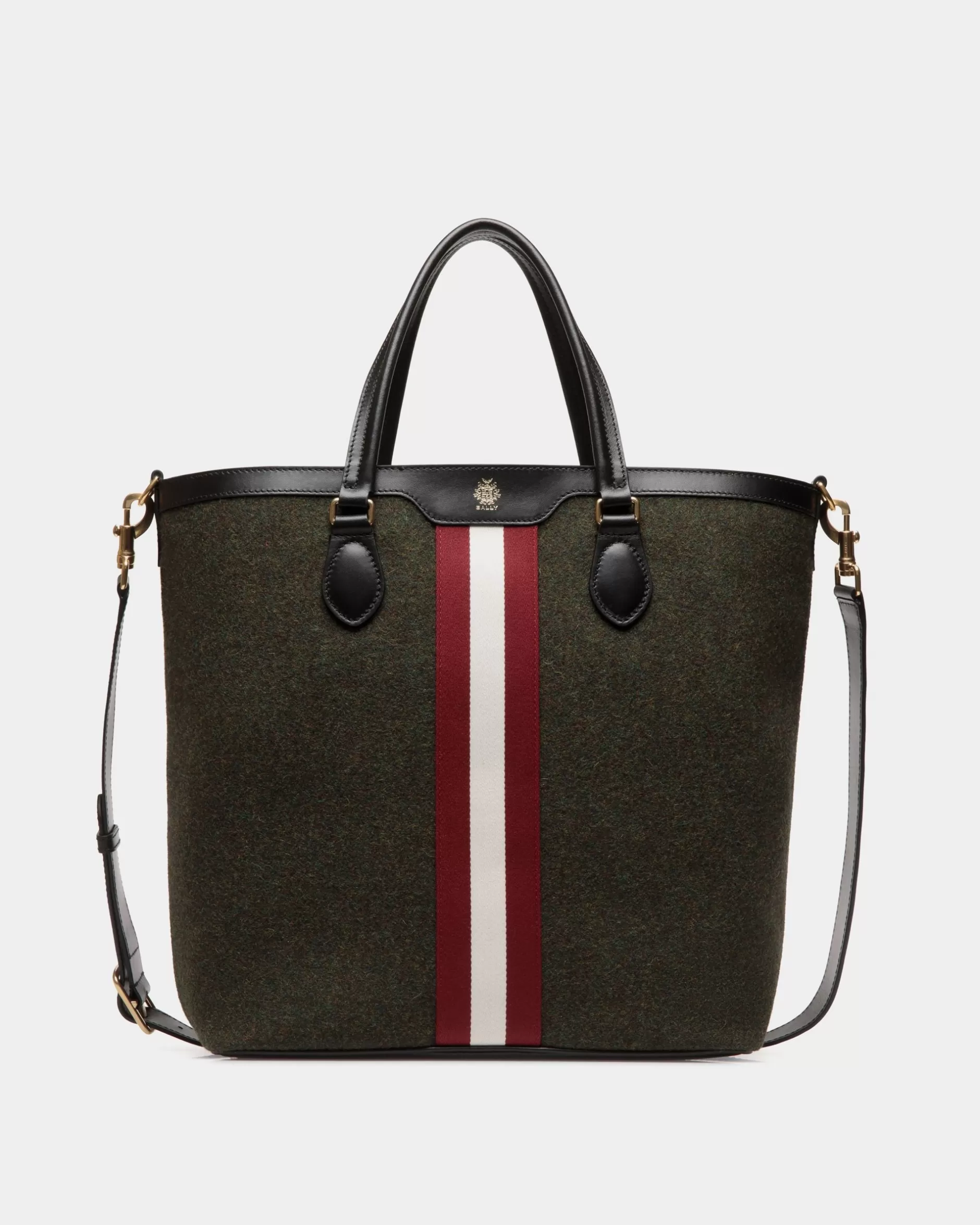 Bally Beckett Tote In Dark Green Wool And Leather Grün Flash Sale