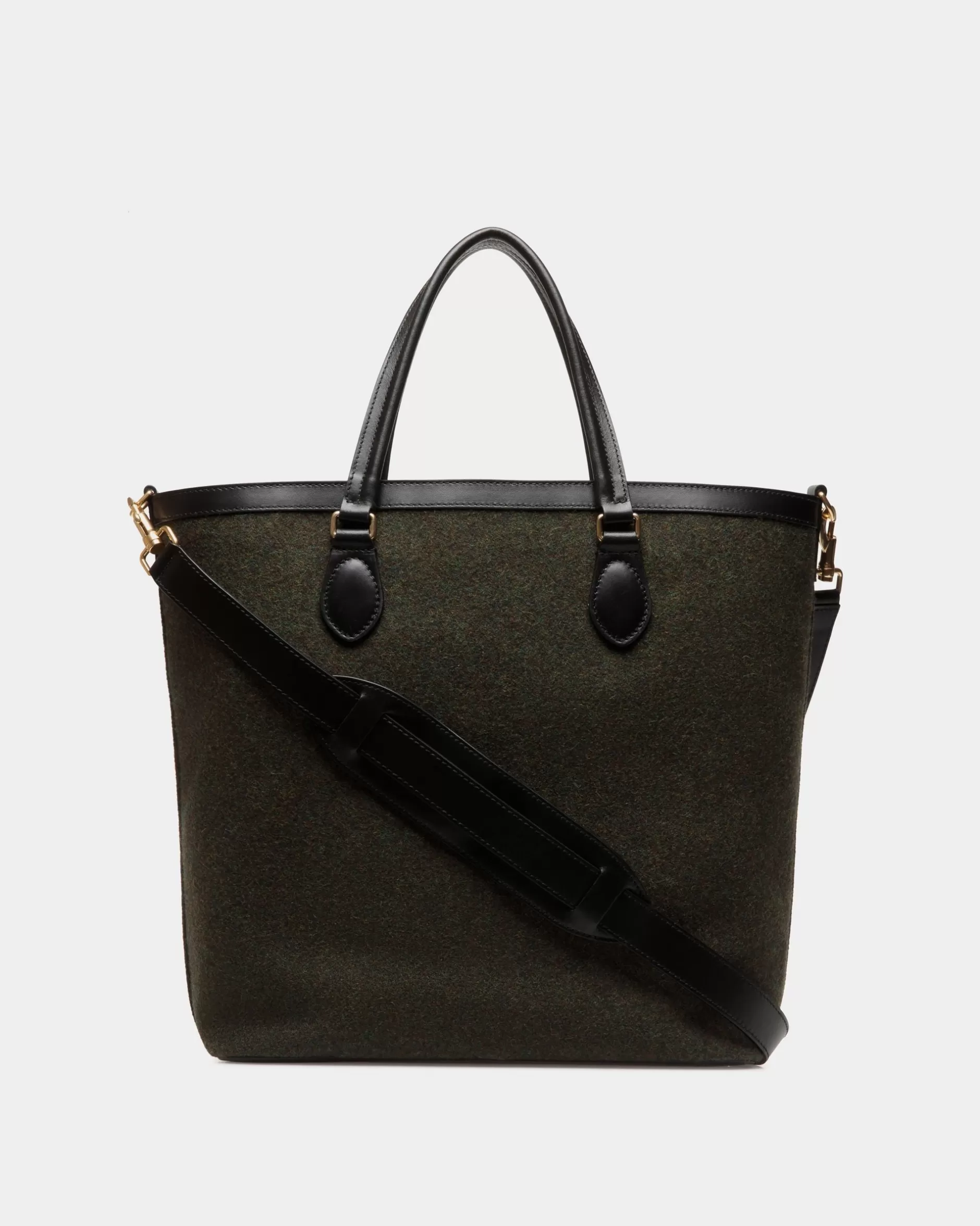 Bally Beckett Tote In Dark Green Wool And Leather Grün Flash Sale