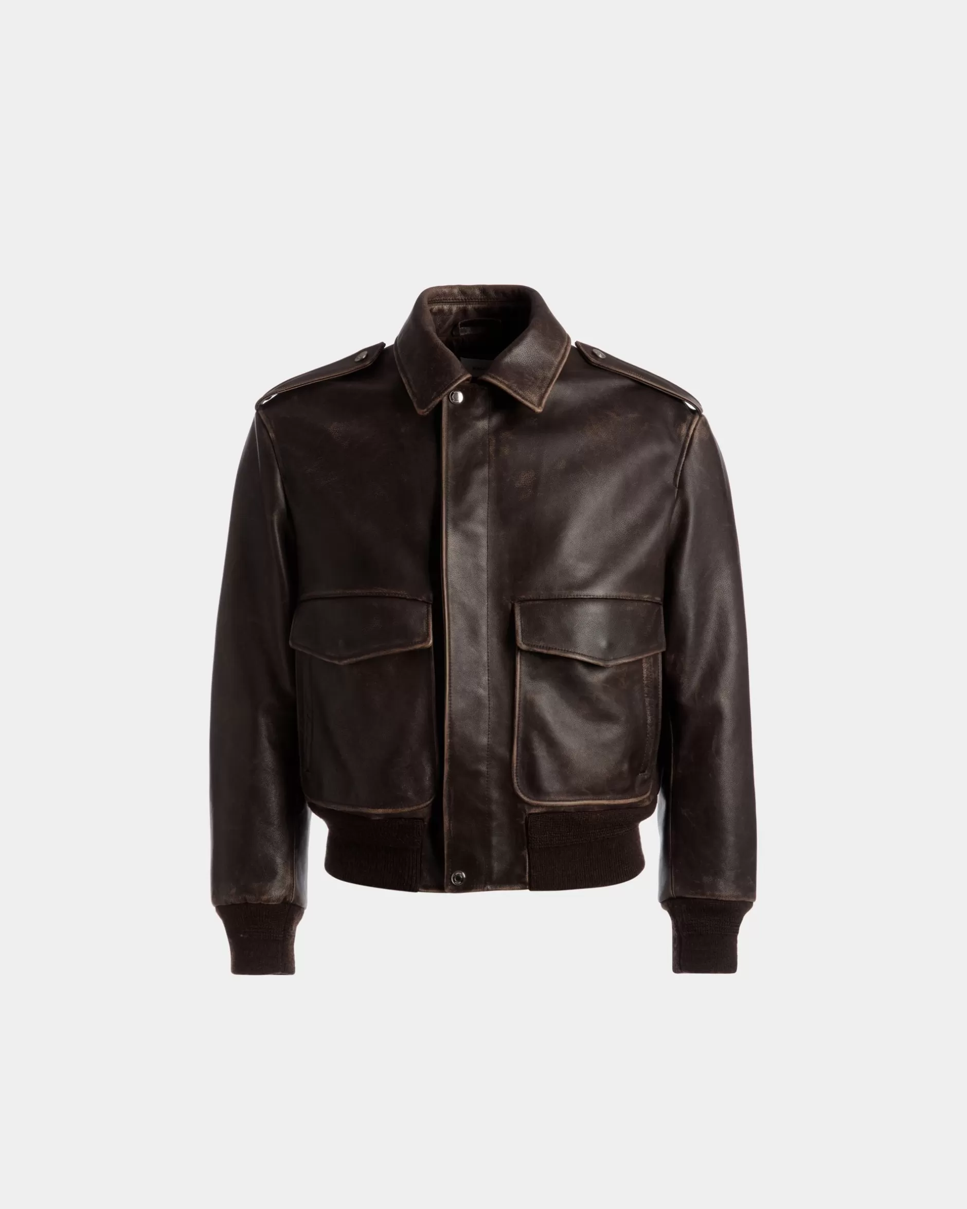 Bally Bomberjacke Aus em Leder Braun Online