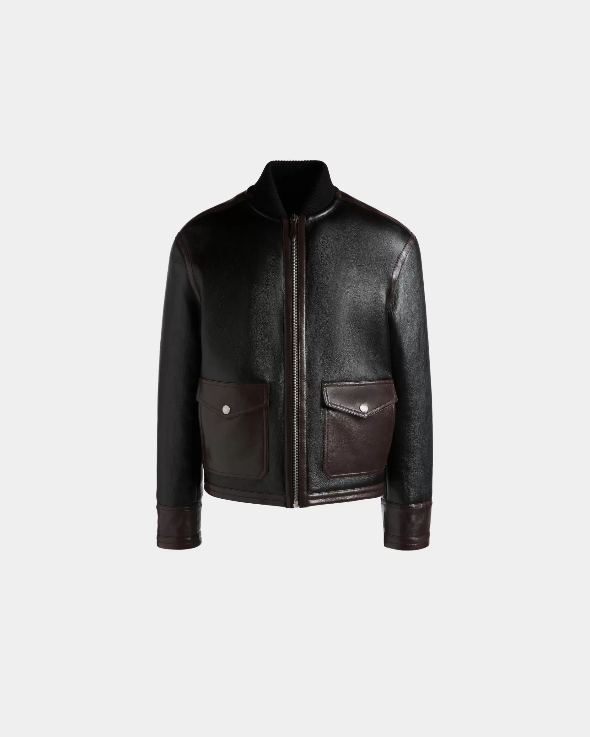 Bally Bomberjacke Aus em Leder Mit Shearling-Futter Schwarz Flash Sale