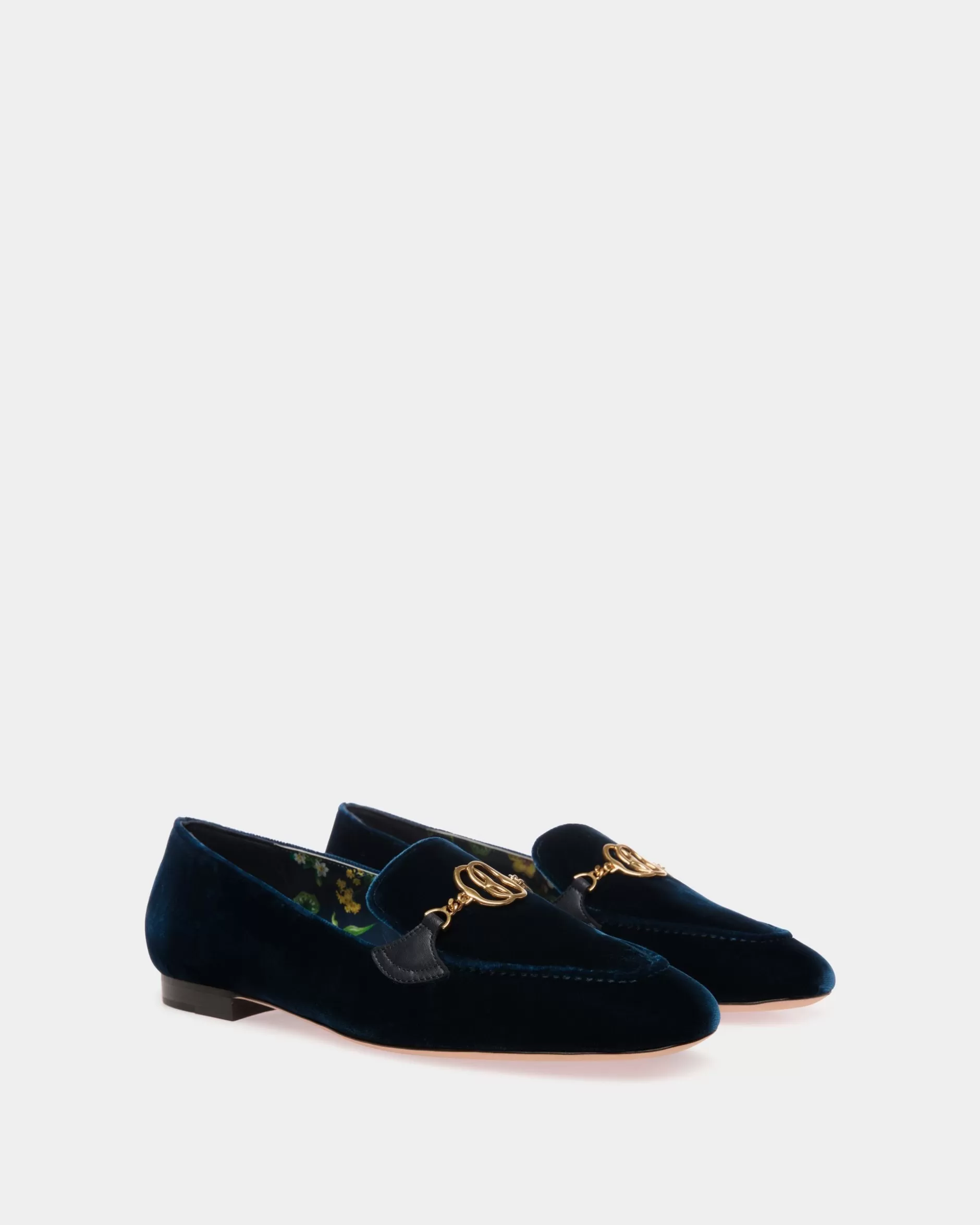 Bally Daily Emblem Loafer Aus Samt In Navy Blue Blau Best