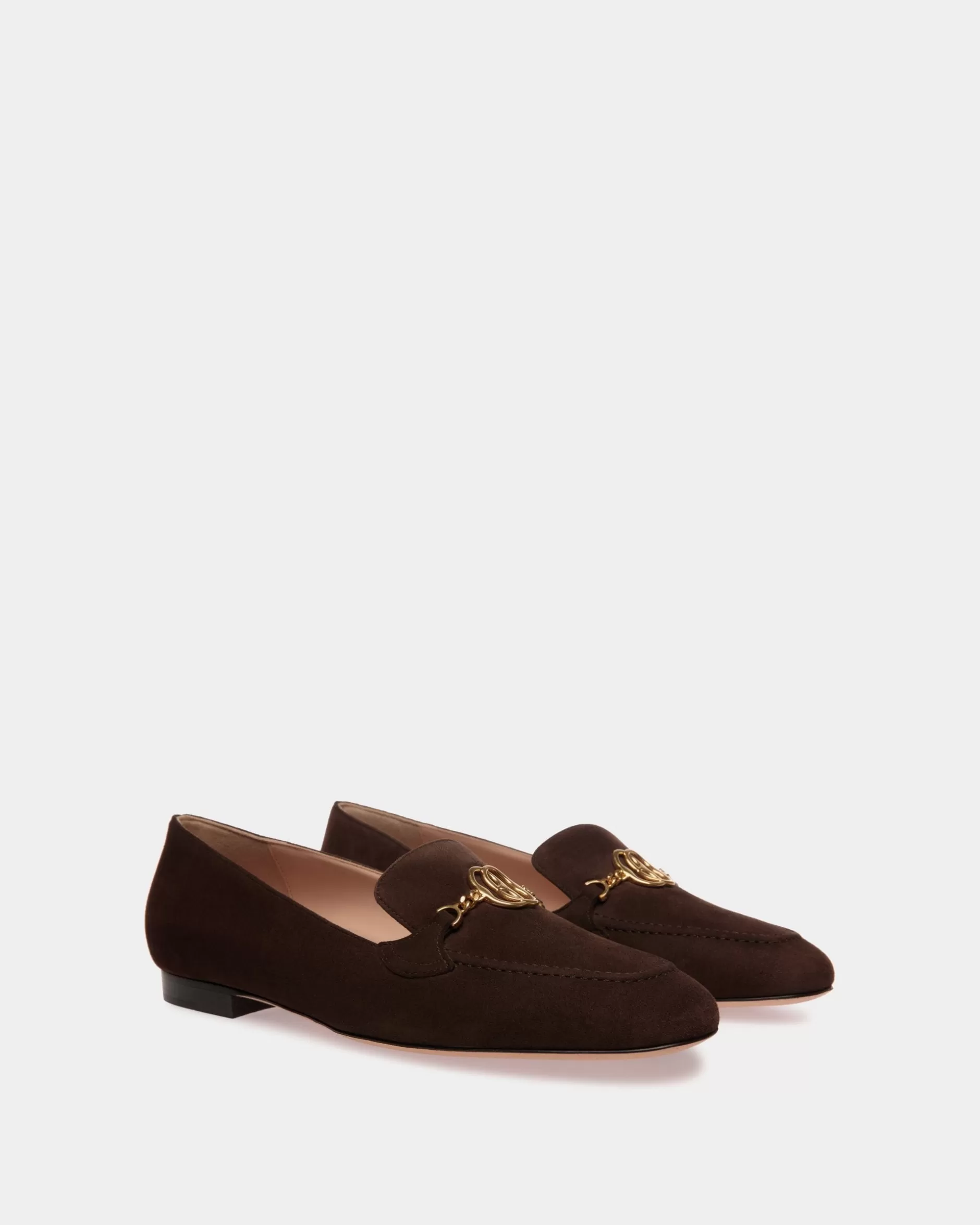 Bally Daily Emblem Loafer In Veloursleder In Ebenholz Braun Cheap