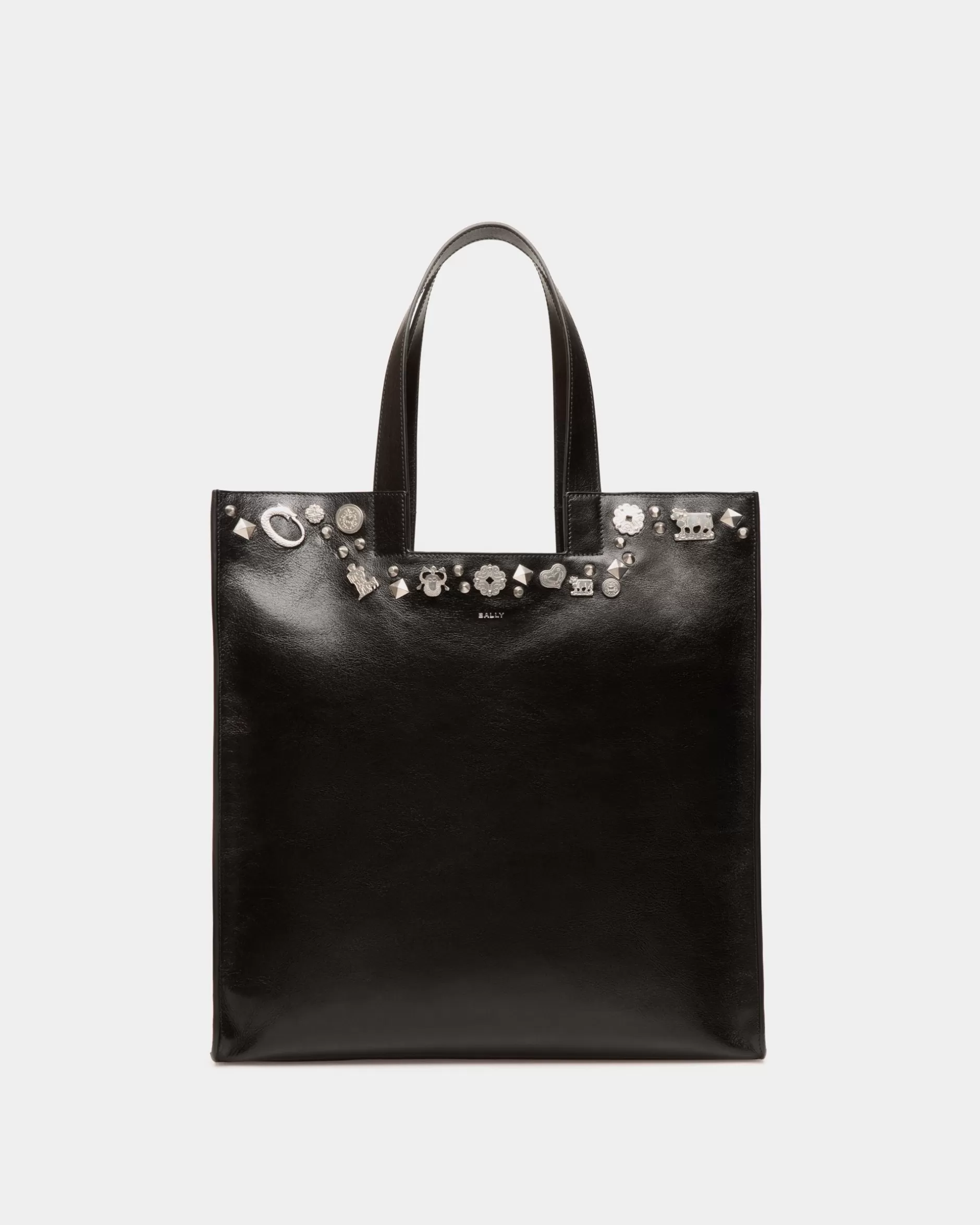 Bally Easy Tragetasche Aus em Leder Mit Nieten Schwarz Fashion