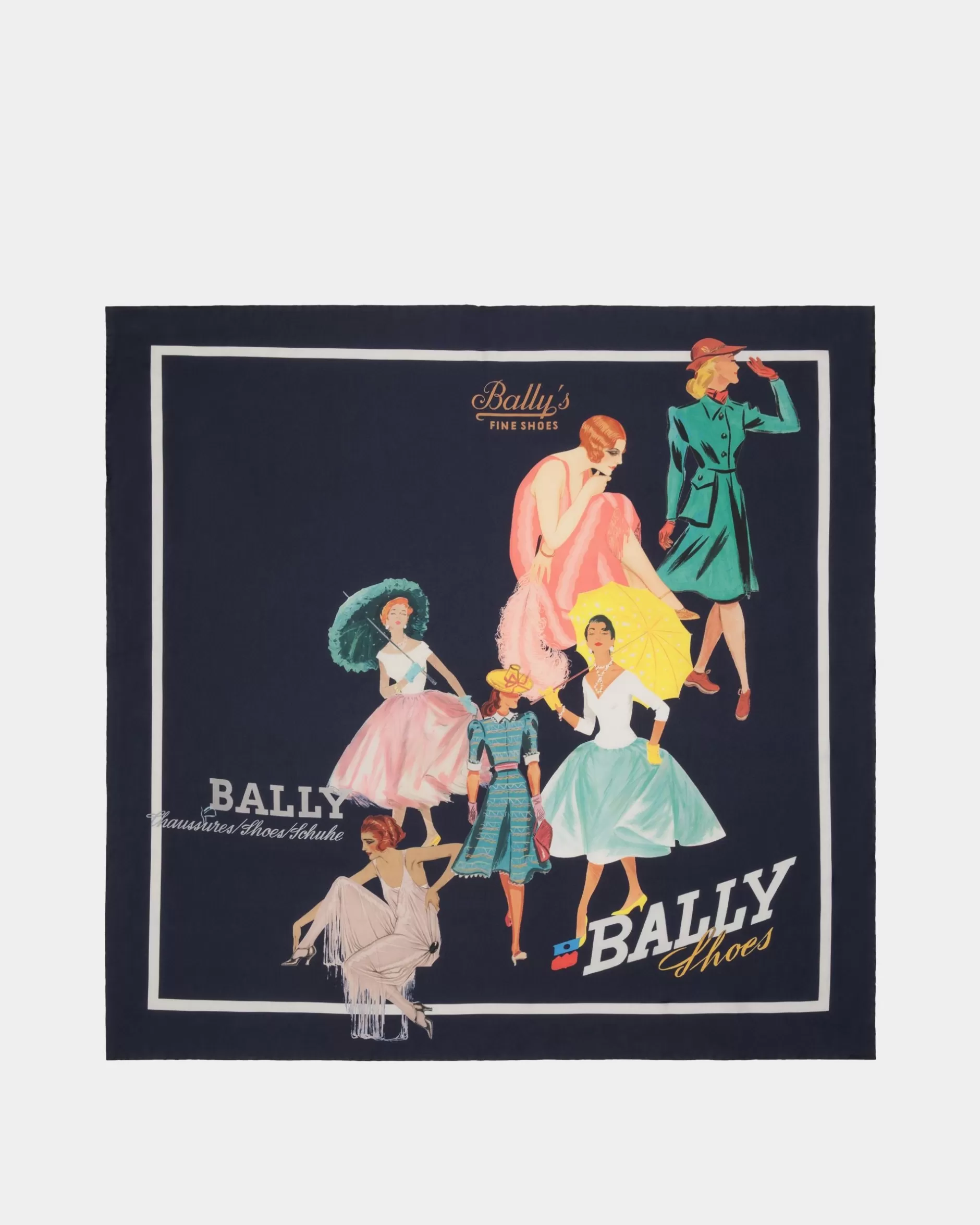 Bally Foulard Aus Seide In Navy Blue Mit Ladies-Print Blau Best