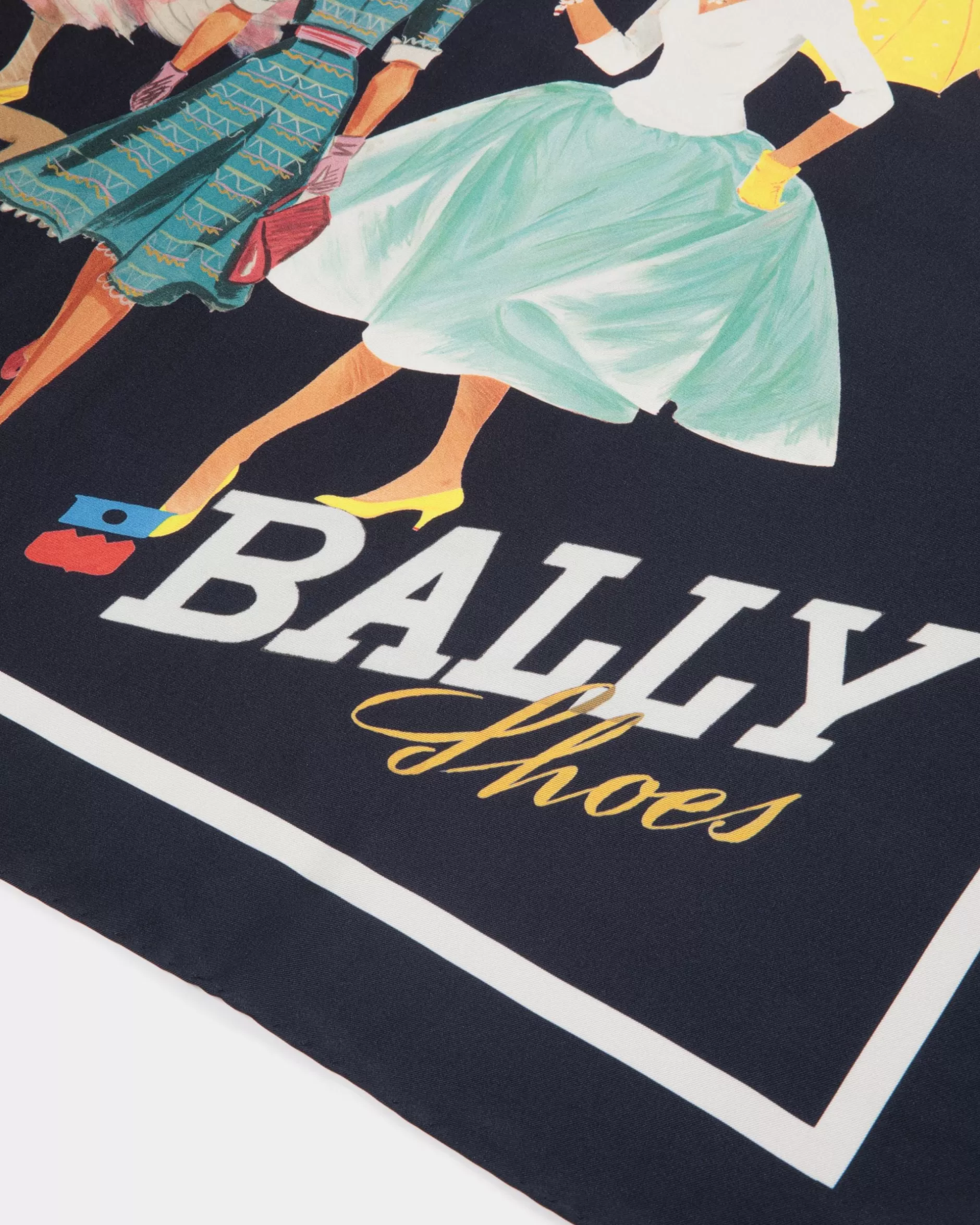 Bally Foulard Aus Seide In Navy Blue Mit Ladies-Print Blau Best