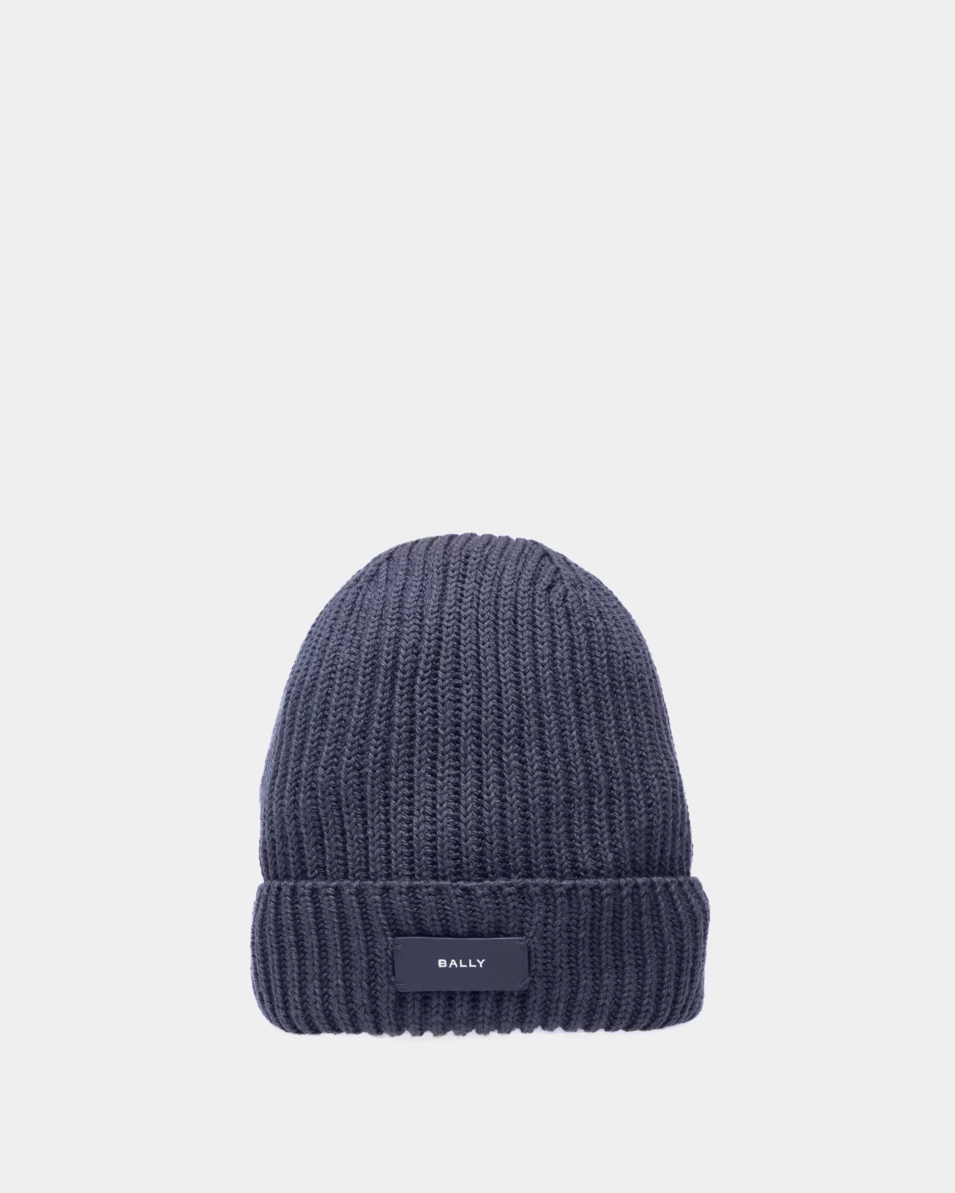 Bally Gerippte Beanie-Mütze Aus Wolle In Mitternachts Blau Clearance