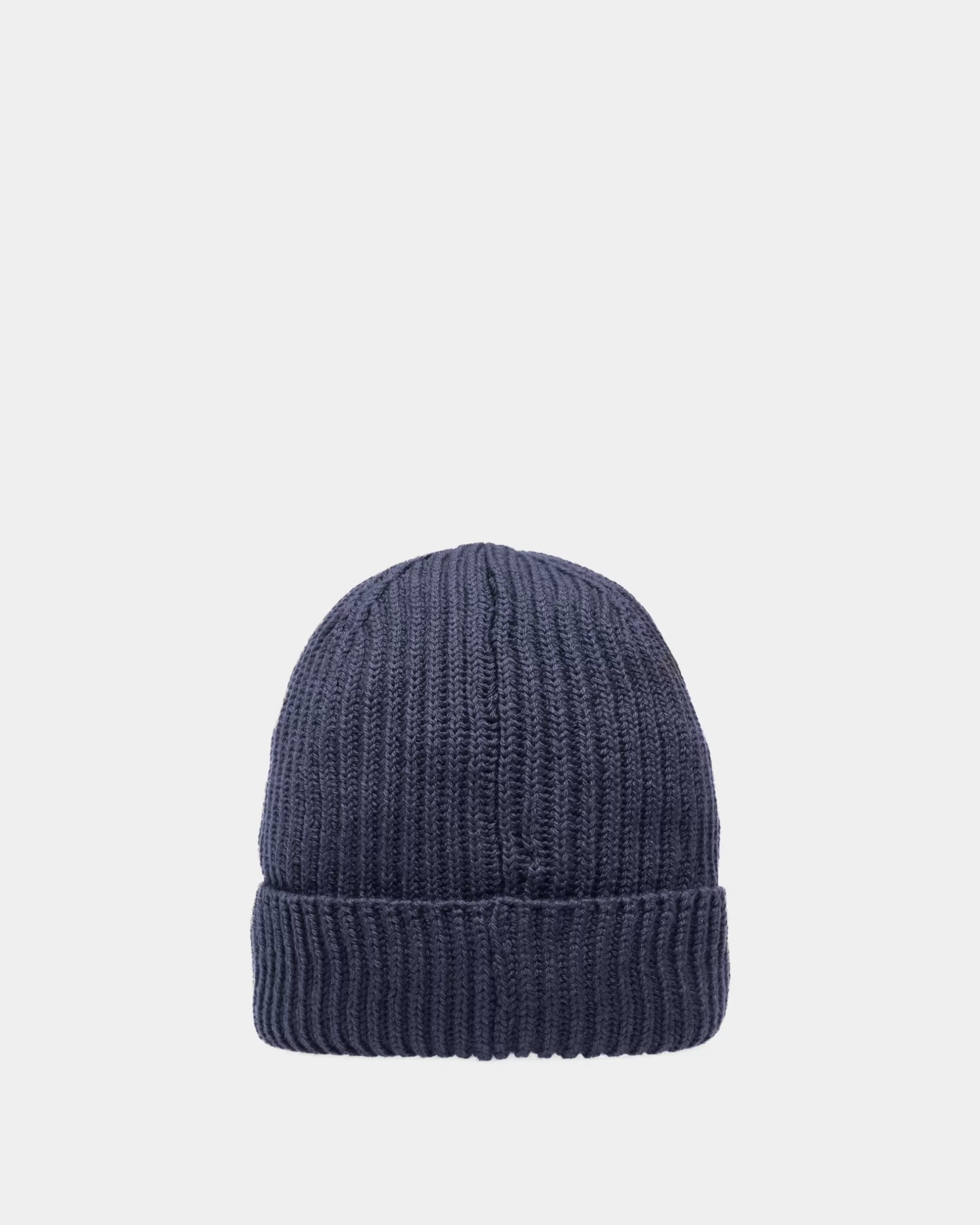 Bally Gerippte Beanie-Mütze Aus Wolle In Mitternachts Blau Clearance