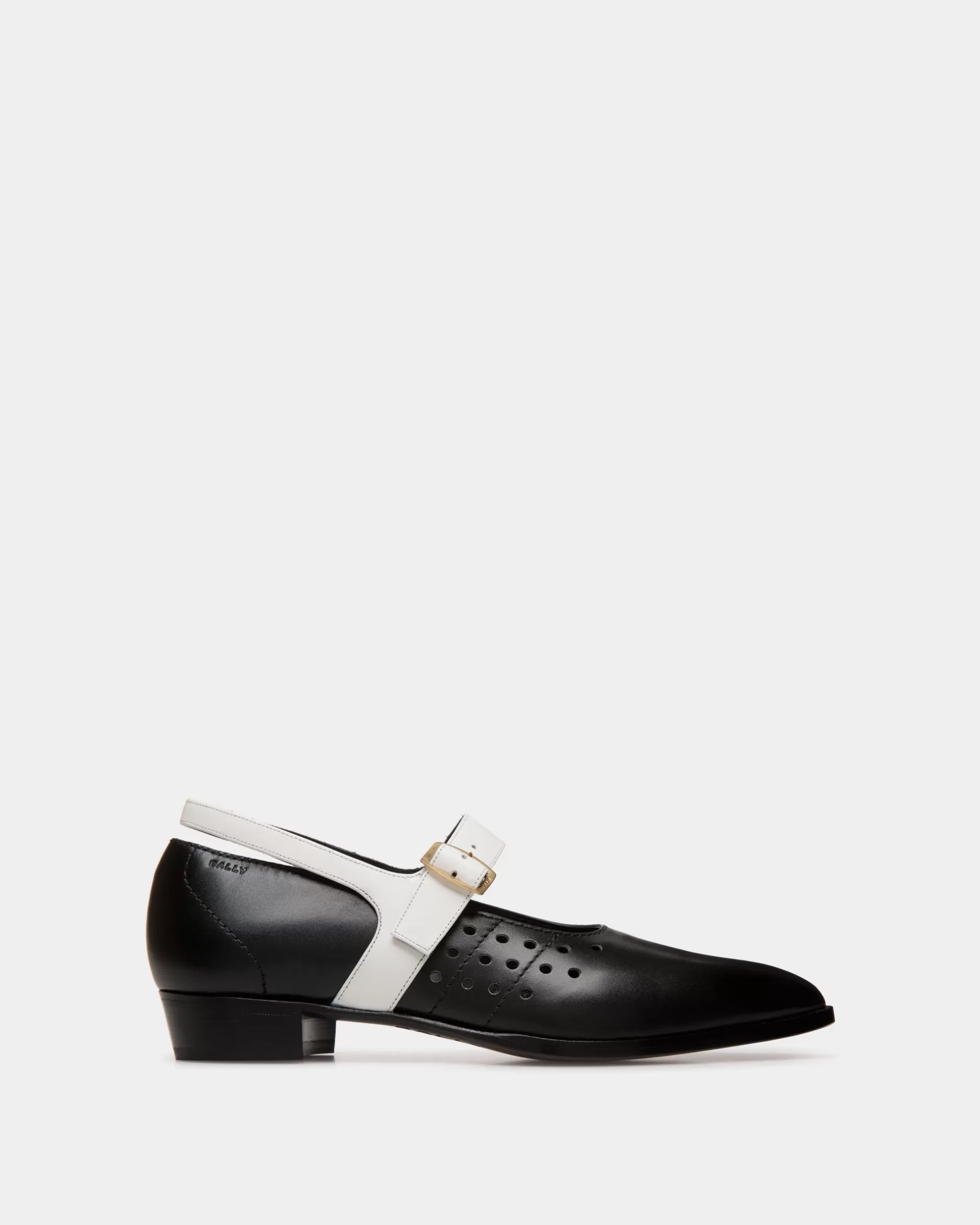 Bally Glendale Mary-Jane In Black and White Leather Schwarz Clearance