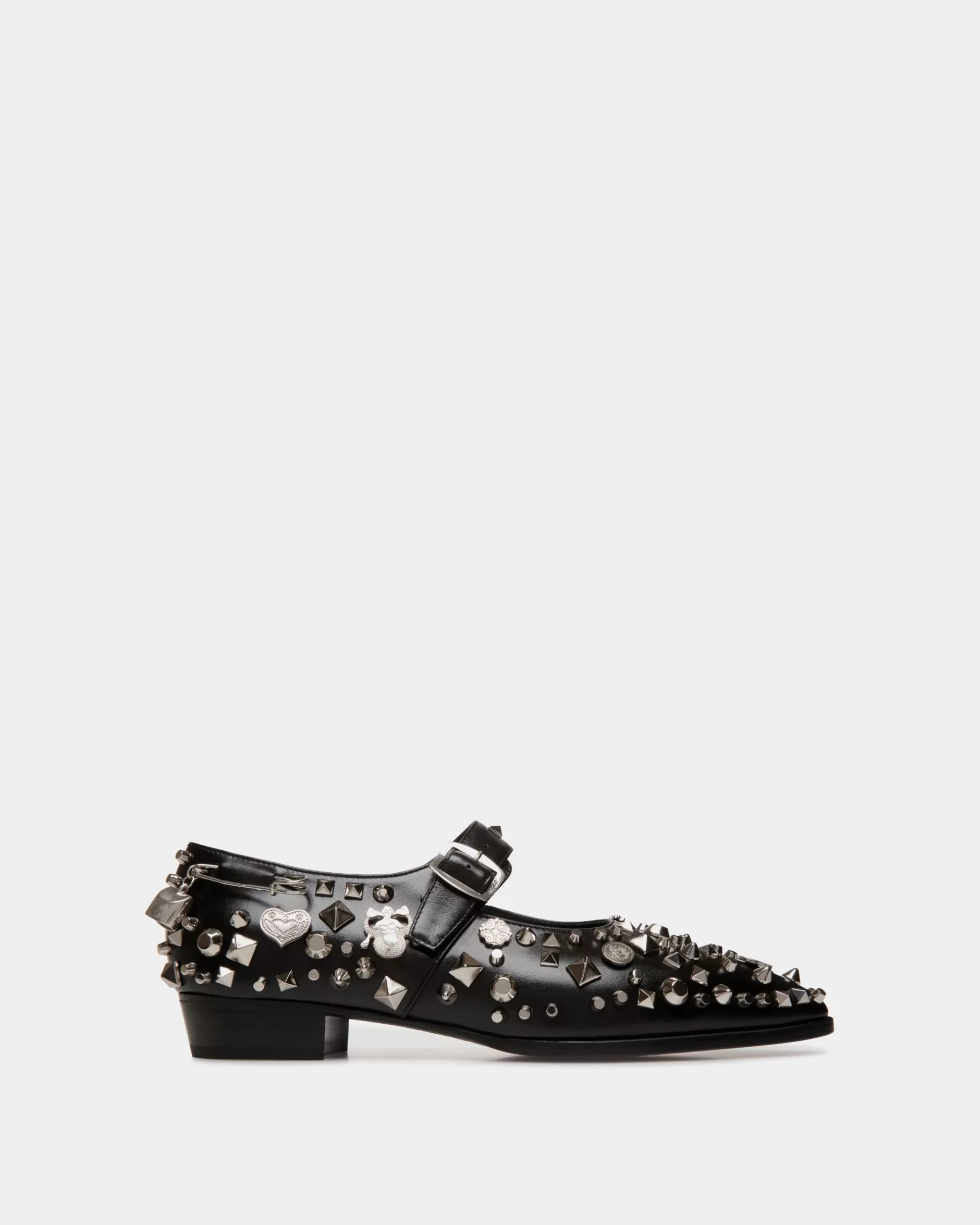 Bally Glendale Mary-Jane In Black Leather with Studs Schwarz Sale