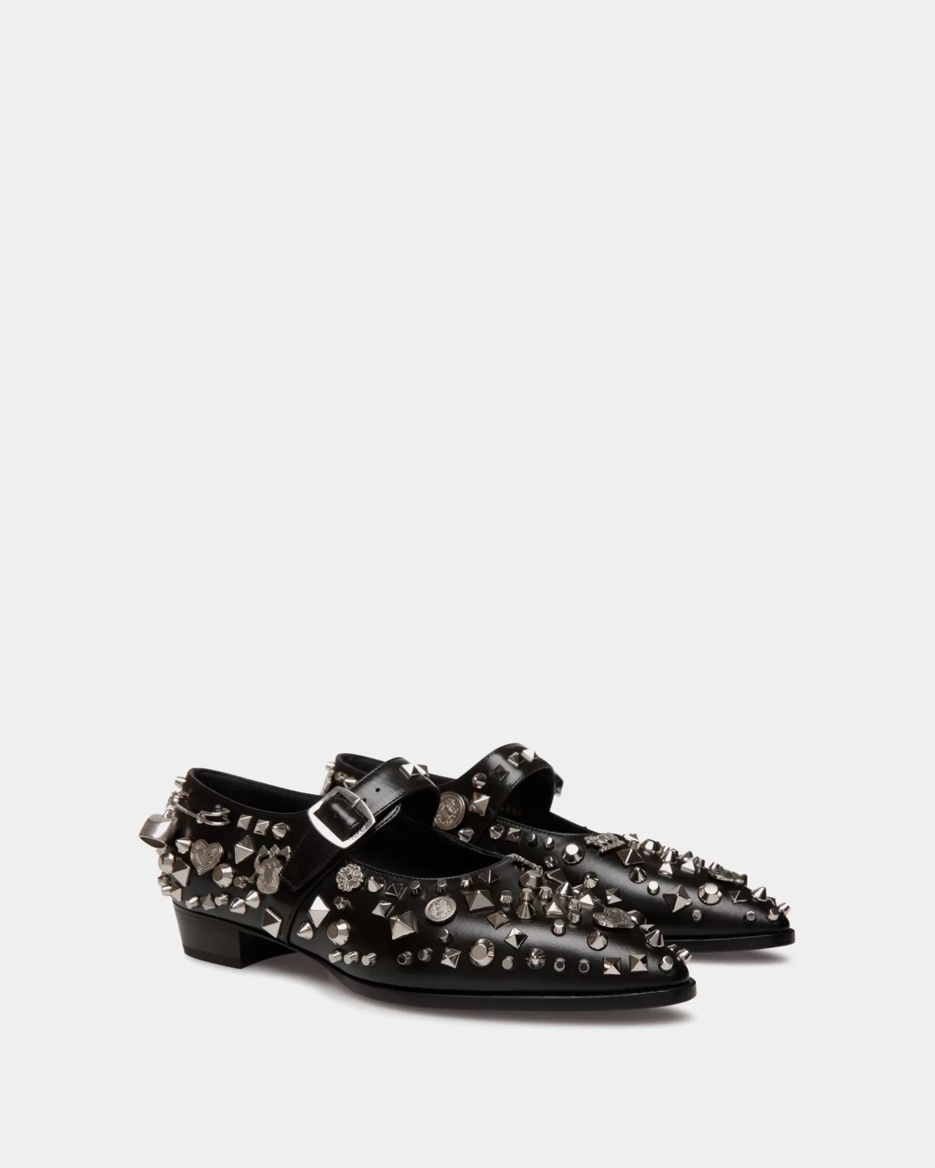 Bally Glendale Mary-Jane In Black Leather with Studs Schwarz Sale