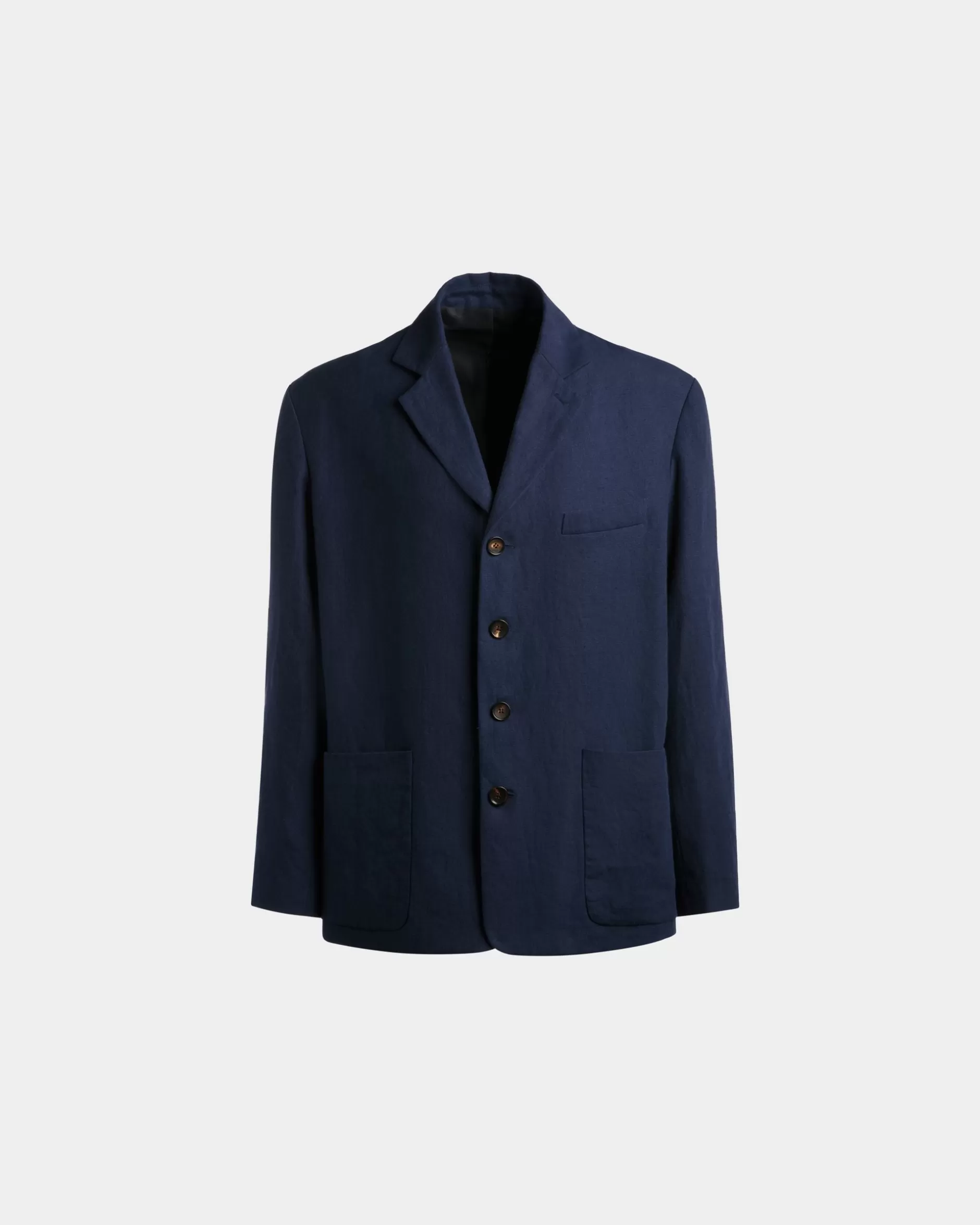 Bally Jacke Aus Leinen In Navy Blue Blau Cheap