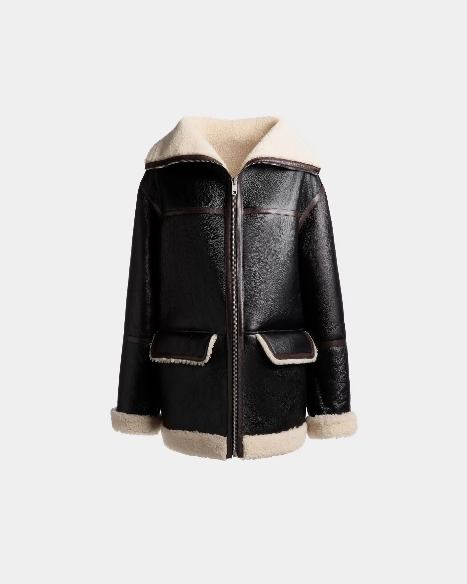 Bally Jacke Aus em Leder Mit Shearling-Futter Schwarz Outlet