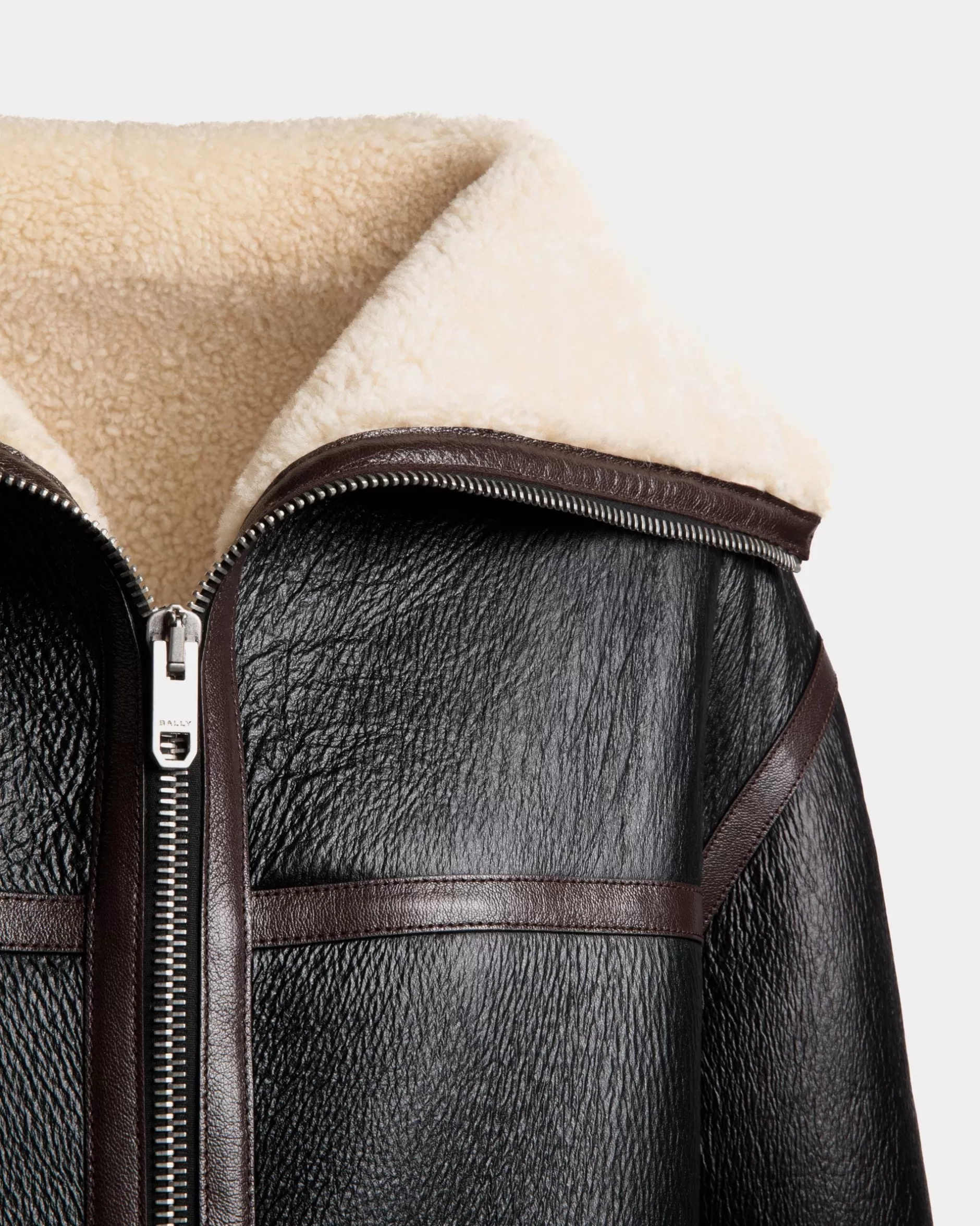 Bally Jacke Aus em Leder Mit Shearling-Futter Schwarz Outlet