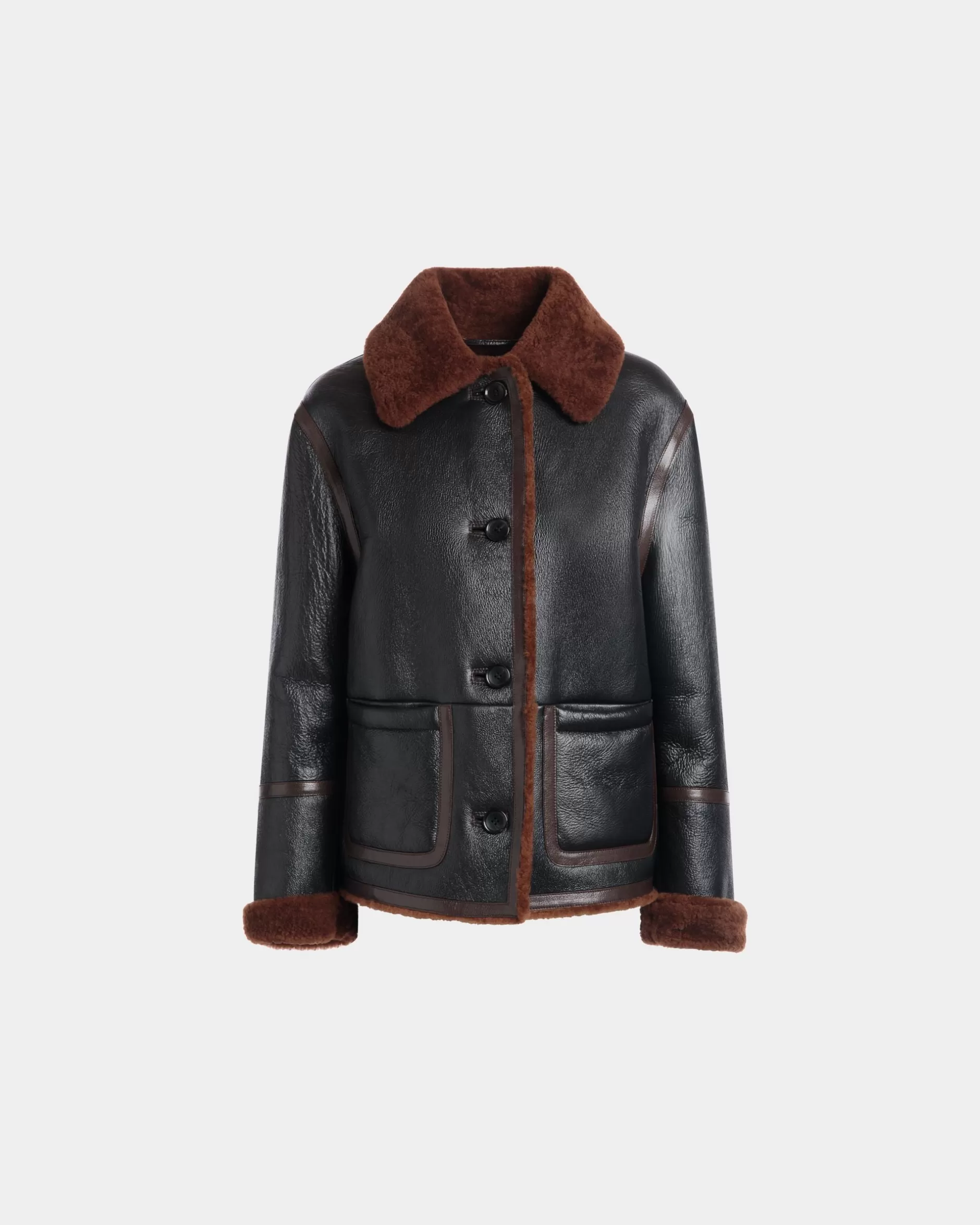 Bally Jacke Aus em Leder Mit Shearling-Futter Schwarz Flash Sale