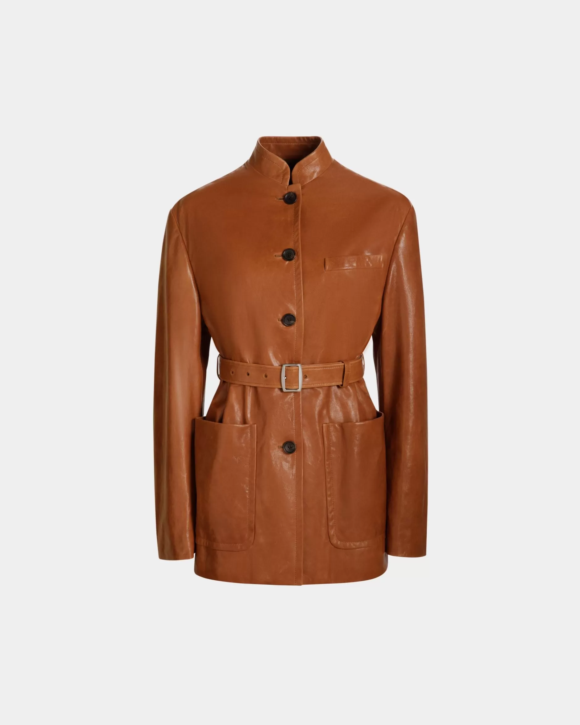 Bally Jacke Mit Gürtel Aus Leder In Braun Best Sale