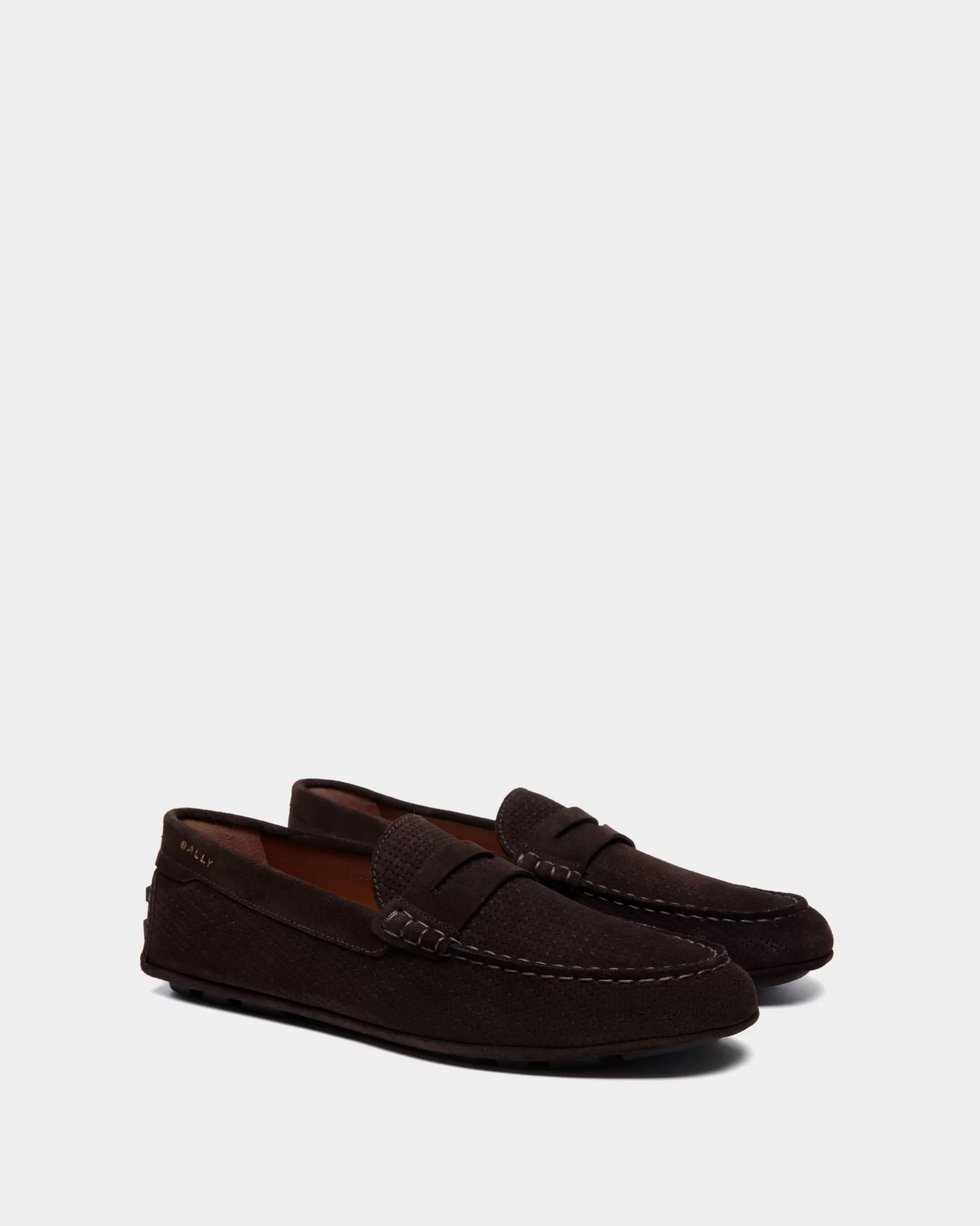 Bally Kerbs Driver-Schuh Aus Geprägtem Veloursleder Braun Best Sale