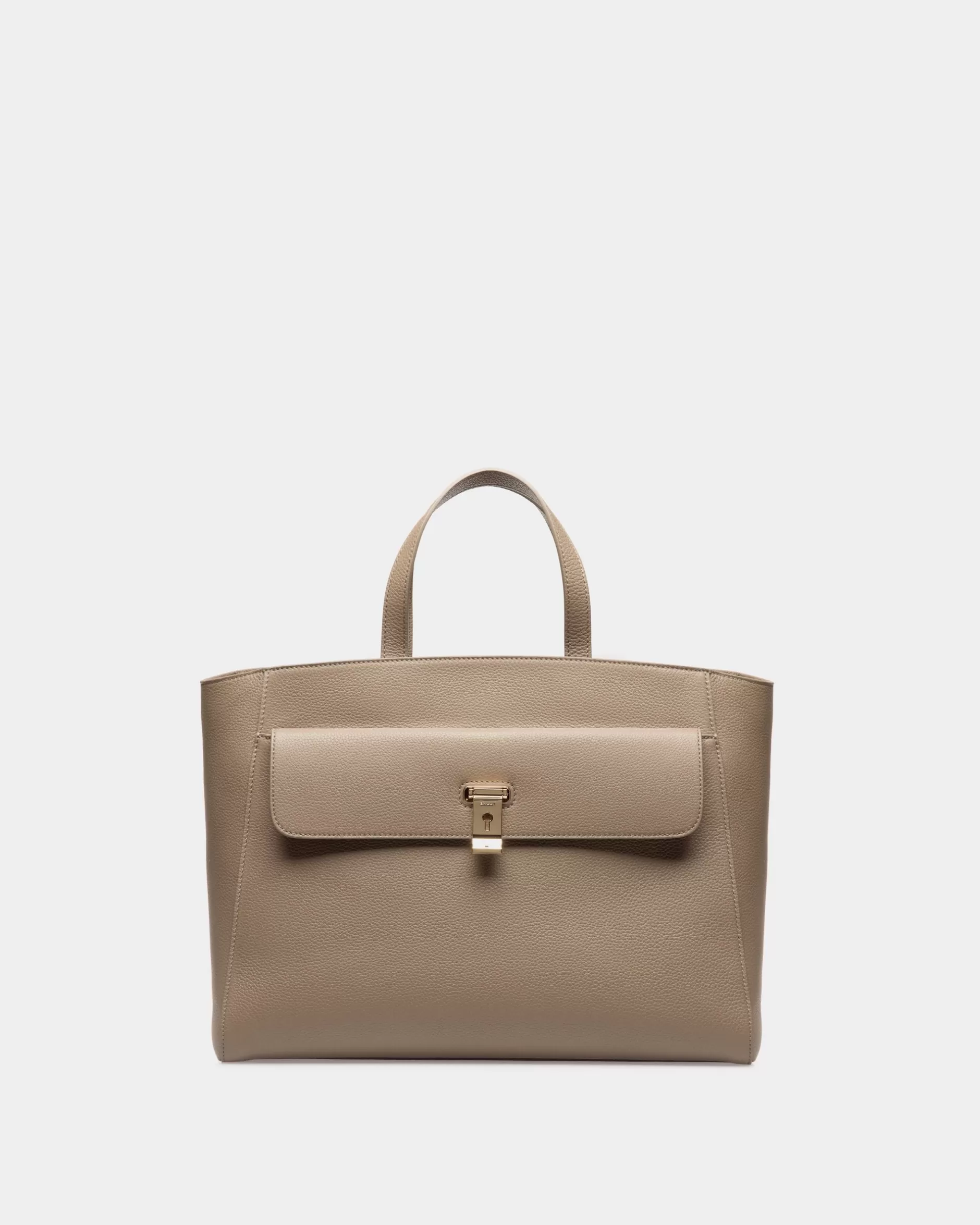 Bally Lock Me Tragetasche Aus Genarbtem Leder In Taupe Braun Cheap