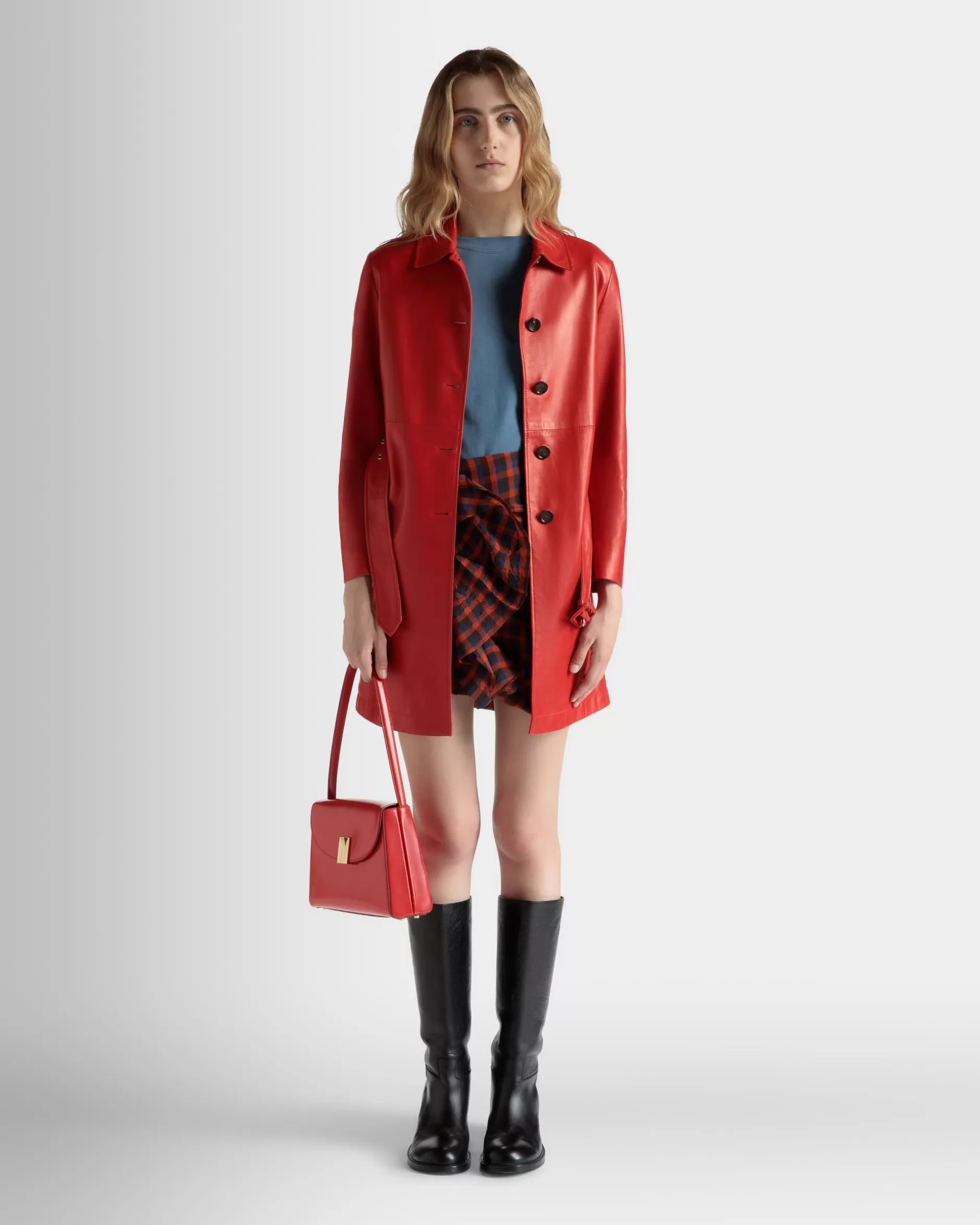 Bally Midi-Mantel Mit Gürtel Aus Leder In Candy Red Rot Online