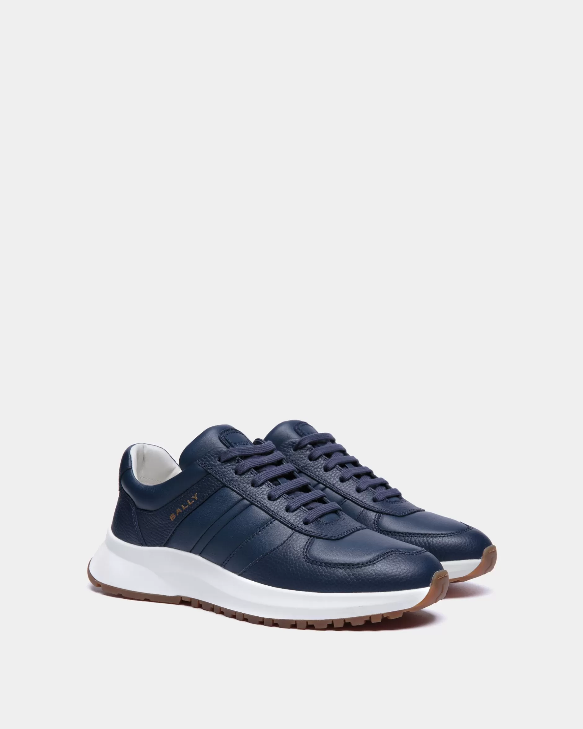 Bally Outline Sneaker Aus Genarbtem Leder In Blau Hot