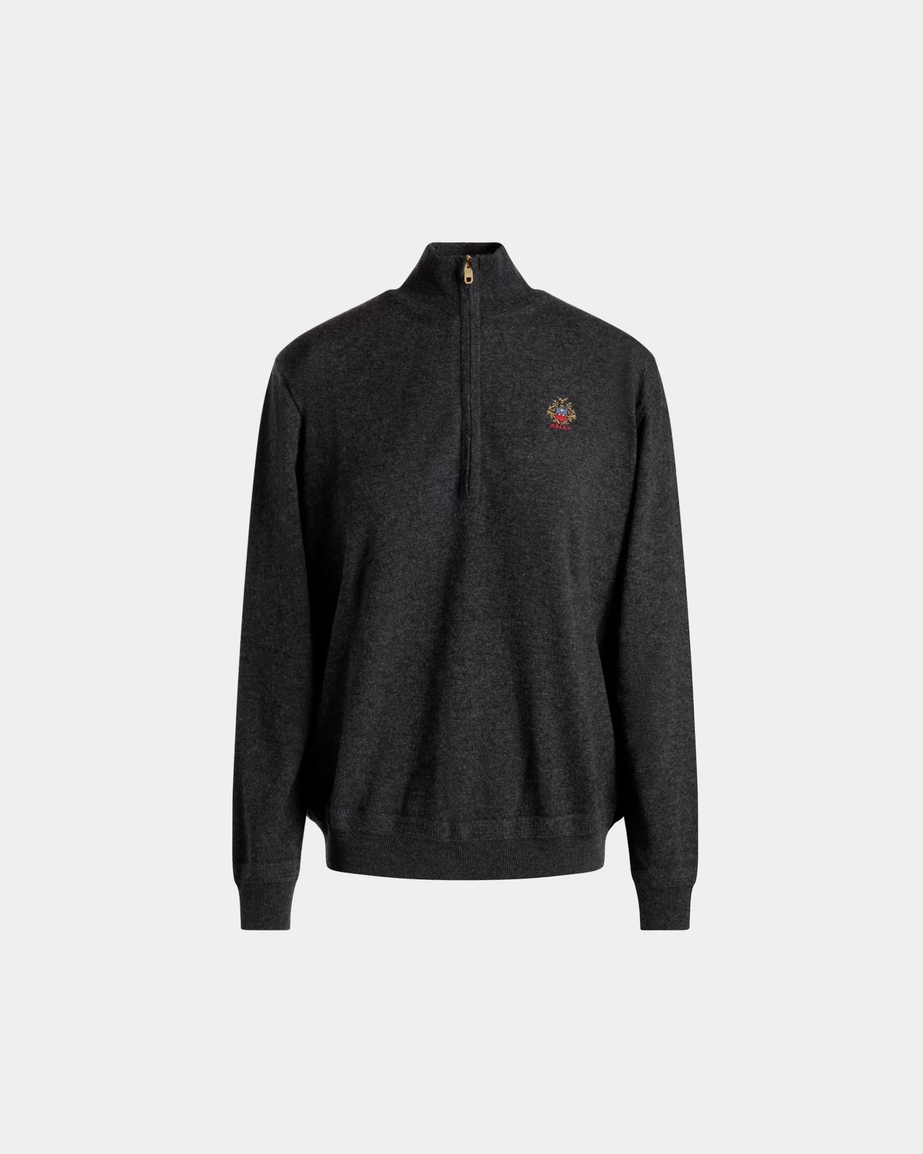 Bally Pullover Mit Reißverschlusskragen Aus Dunkelem Wolle-Kaschmir-Mix Grau Sale