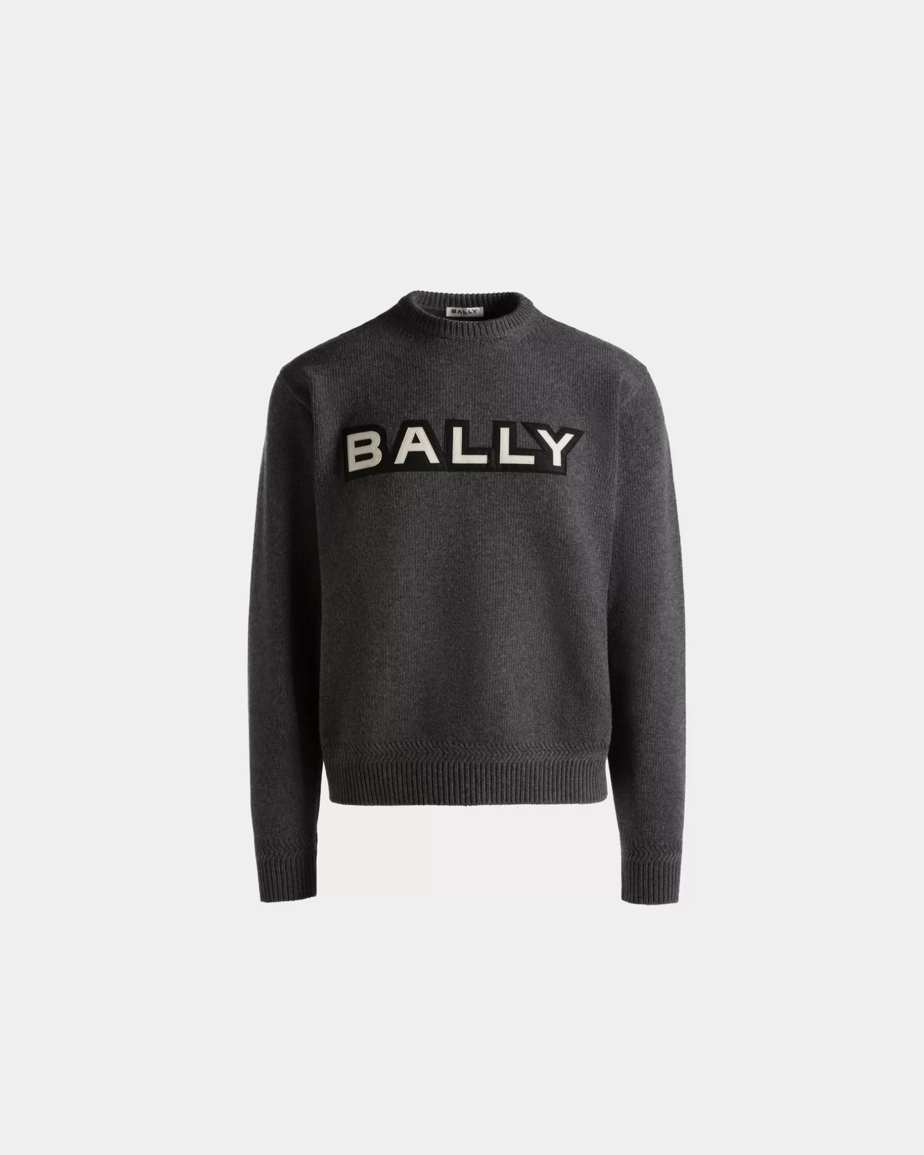 Bally Rundhalspullover Aus Wolle In Dunkel Mit Logo Grau Shop