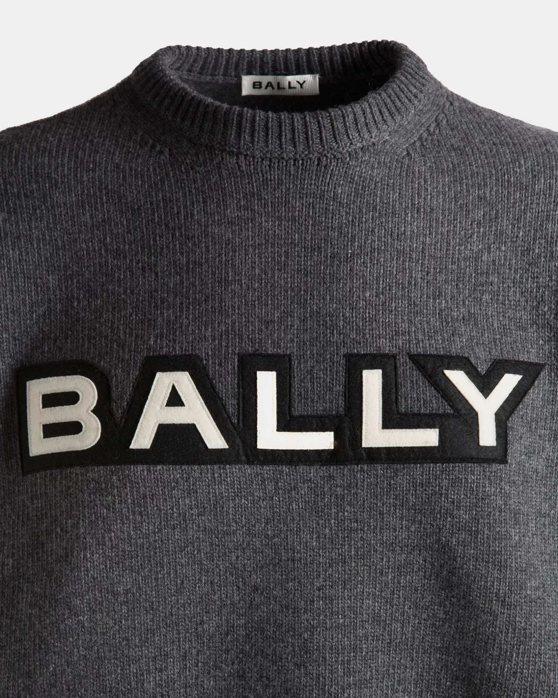 Bally Rundhalspullover Aus Wolle In Dunkel Mit Logo Grau Shop