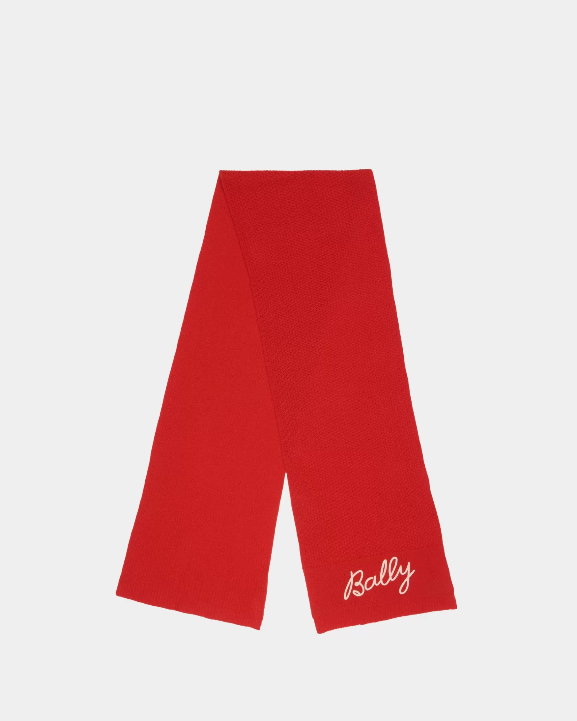 Bally Schal Aus Wolle In Candy Red Mit Logo Rot Clearance