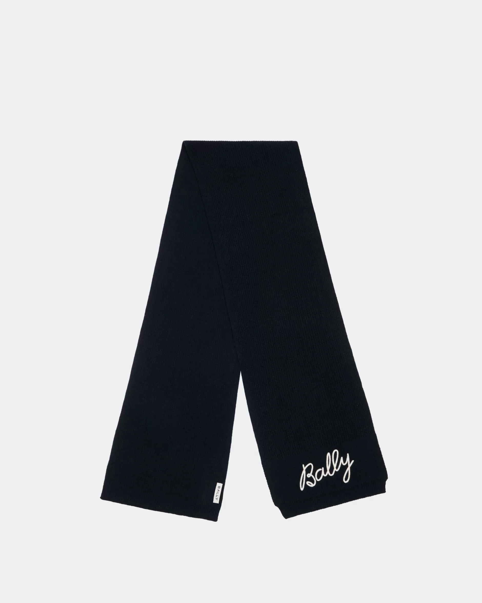 Bally Schal Aus Wolle In Navy Blue Mit Logo Blau Discount