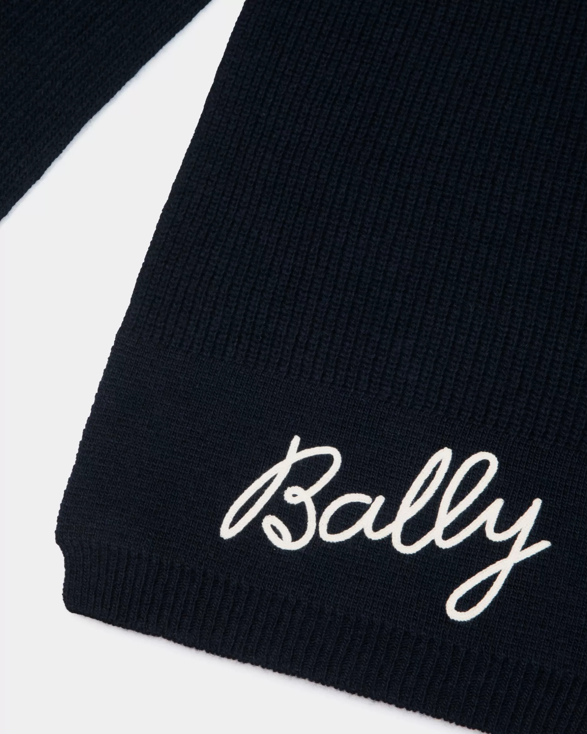 Bally Schal Aus Wolle In Navy Blue Mit Logo Blau Discount