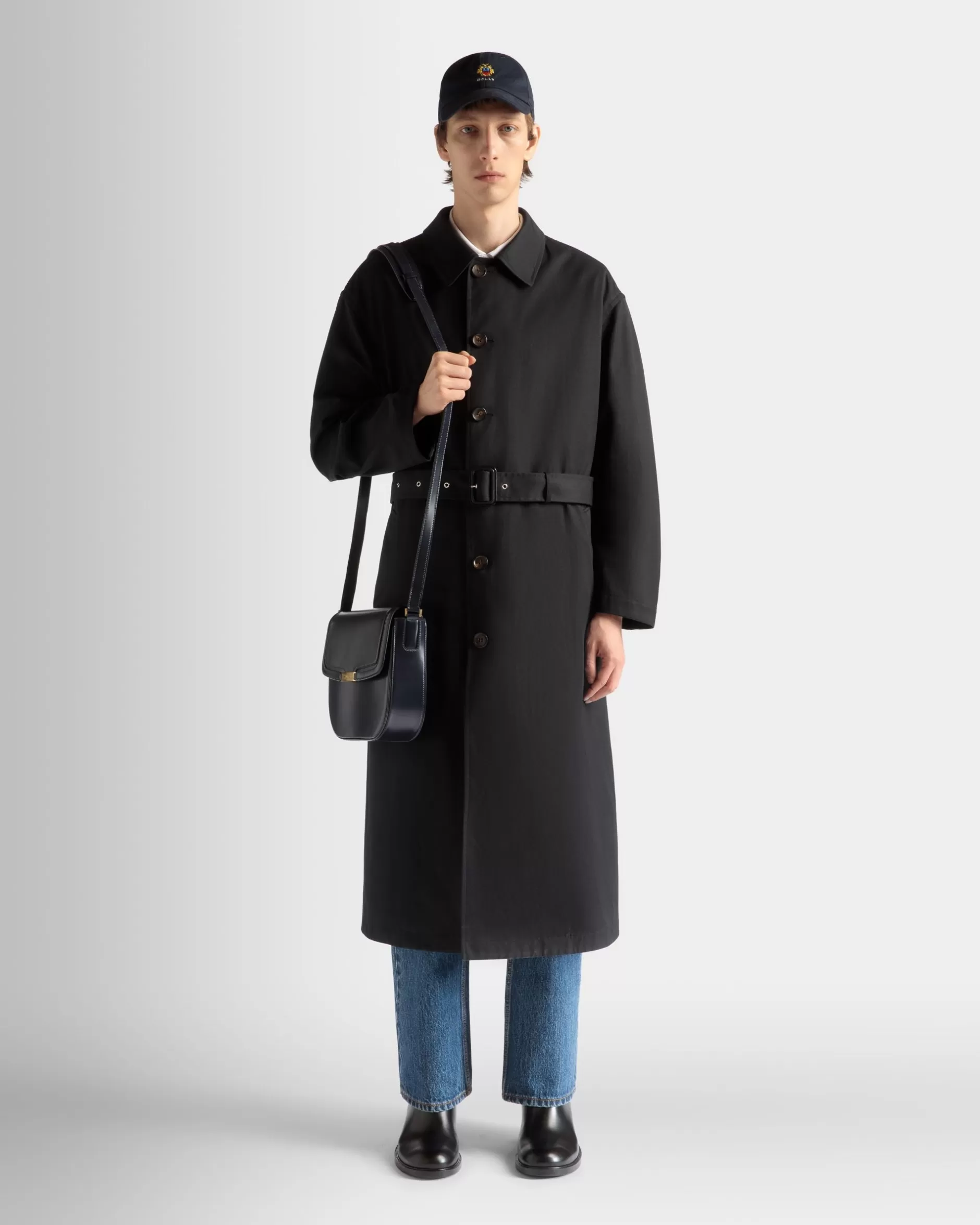 Bally Trenchcoat Aus Baumwollgemisch In Navy Blue Blau Clearance