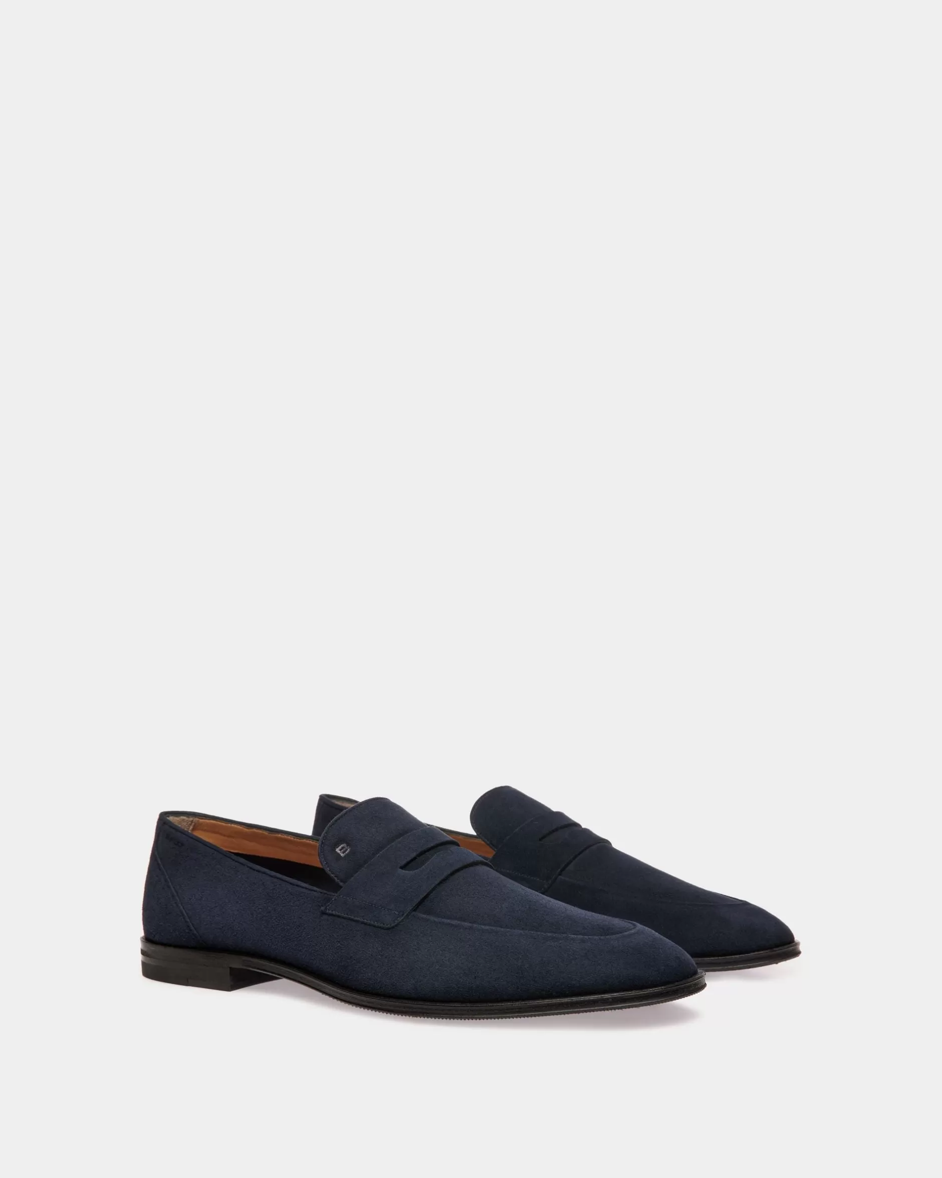 Bally Westminster Loafer Aus Veloursleder In Navy Blue Blau Online