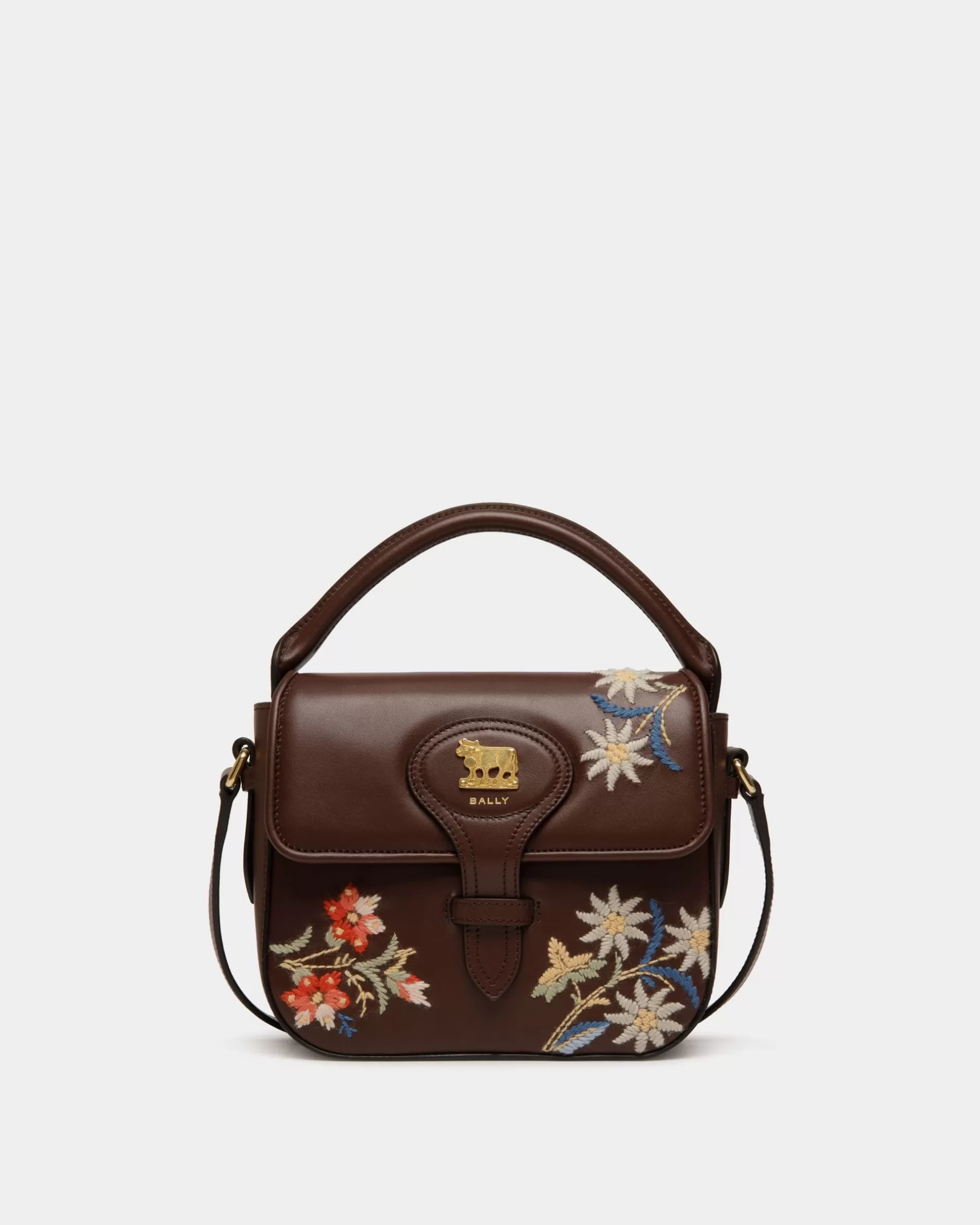 Bally Winter Capsule Minitasche Aus Kastanienem Leder Mit Alpenblumen Braun Cheap